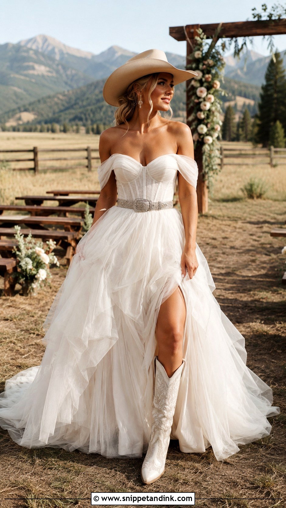 Bridal Cowgirl Off Shoulder Tulle Gown - Snippet and Ink - 20 Bridal Cowgirl Ideas