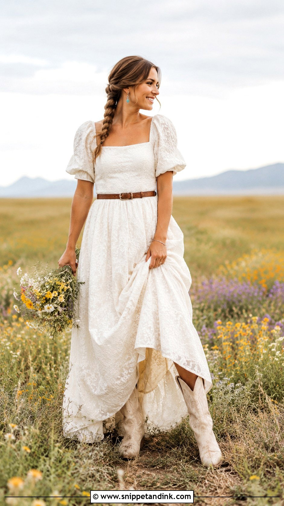 Bridal Cowgirl Puff Sleeve Prairie Dress - Snippet and Ink - 20 Bridal Cowgirl Ideas