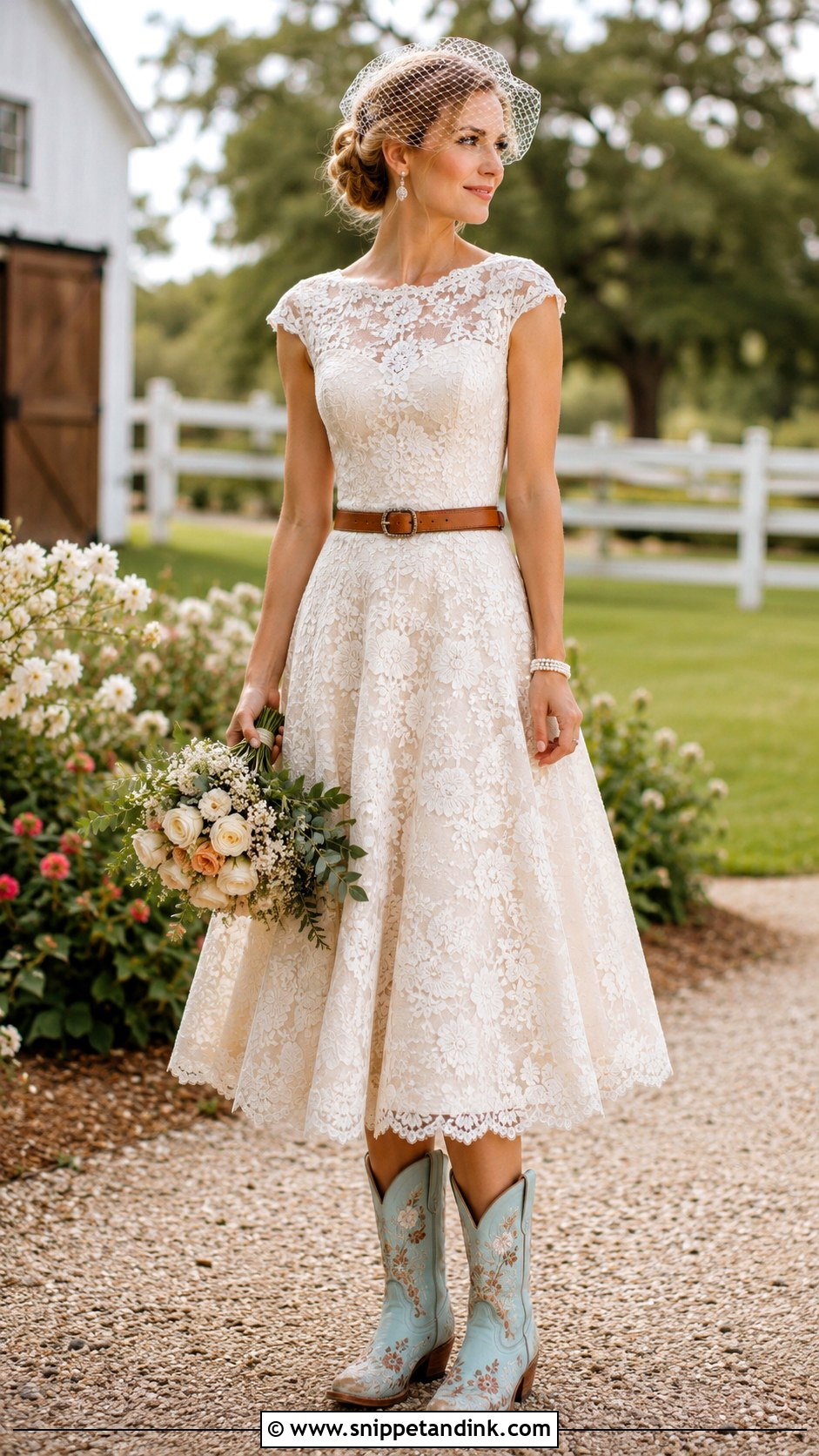 Bridal Cowgirl Tea Length Lace Dress - Snippet and Ink - 20 Bridal Cowgirl Ideas