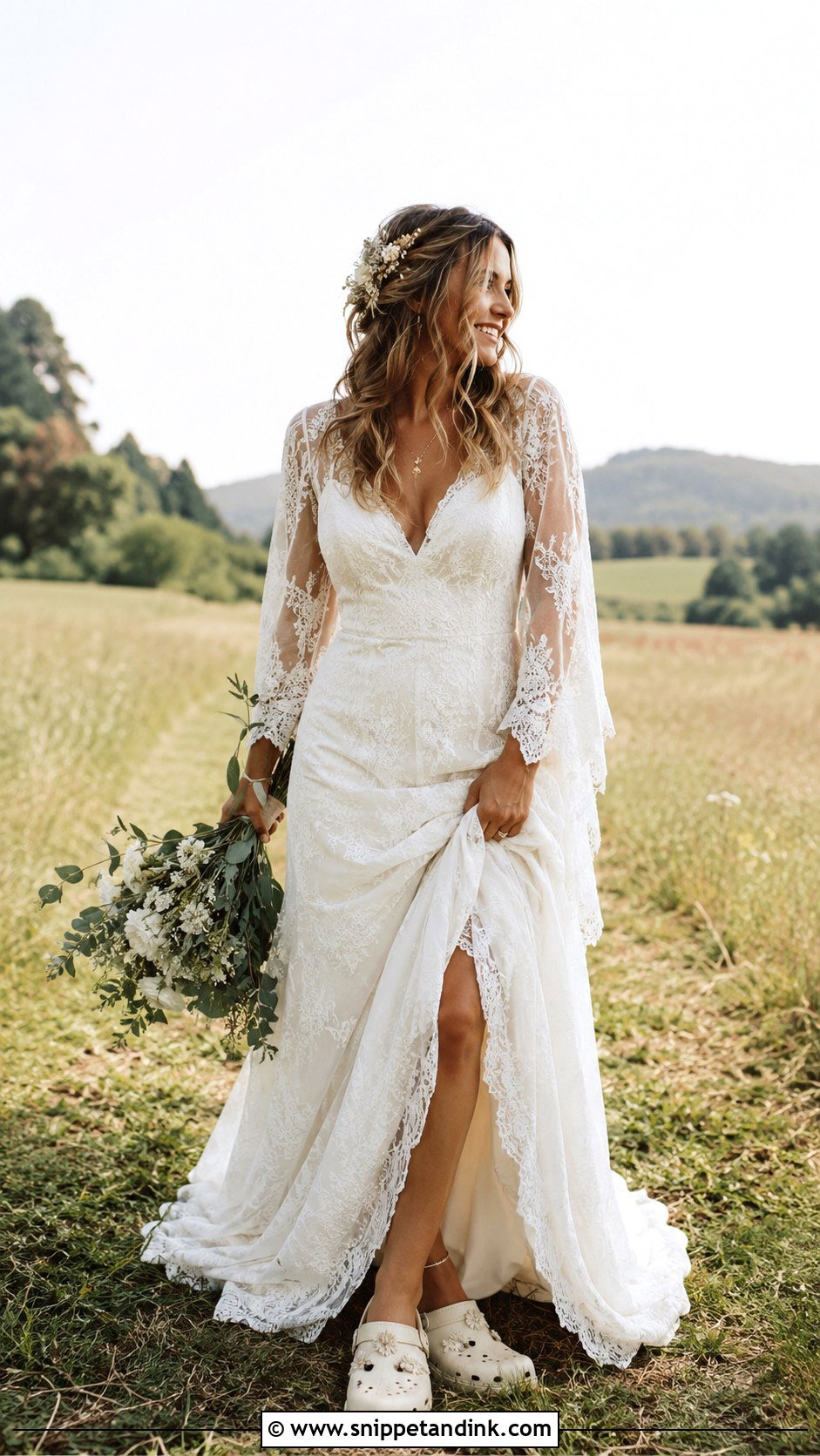 Bridal Crocs With Boho Wedding Dress - Snippet and Ink - 20 Bridal Crocs Ideas