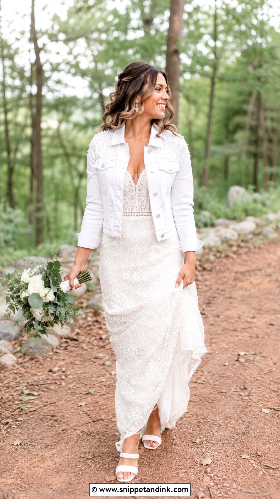 Bridal Denim Jacket With Casual Wedding Dress - Snippet and Ink - 25 Wedding Dress Coverup Ideas
