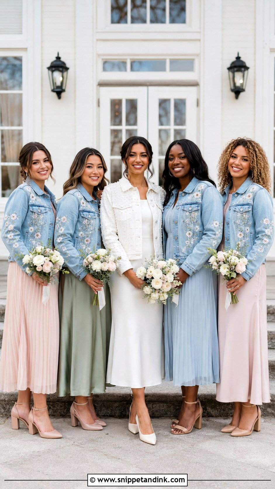Bridal Denim Jacket With Matching Bridal Party Outfits - Snippet and Ink - 20 Bridal Denim Jacket Ideas