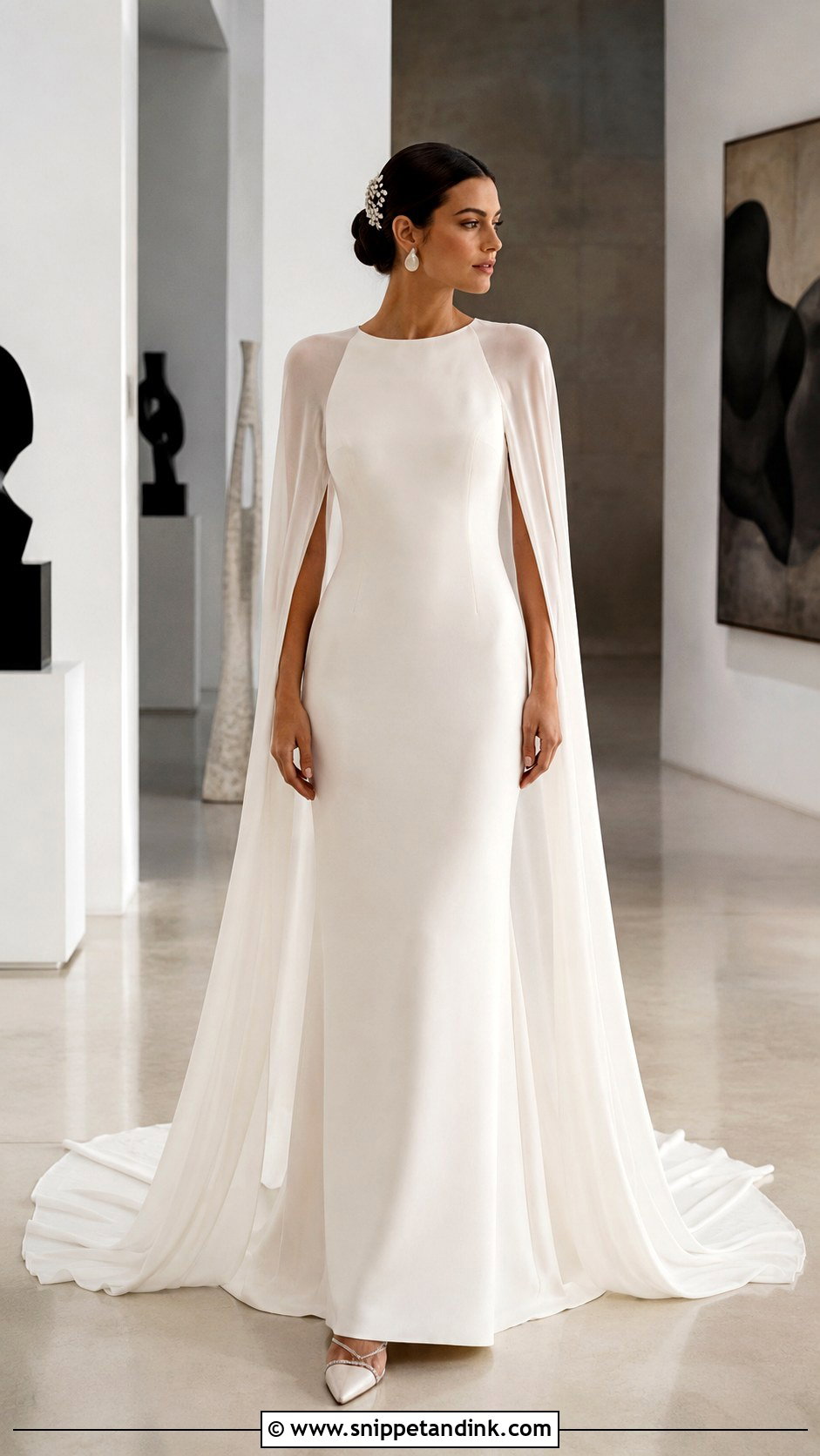 Bridal Dress With Cape Sleeves And Train - Snippet and Ink - 20 Bridal Dresses with Sleeves