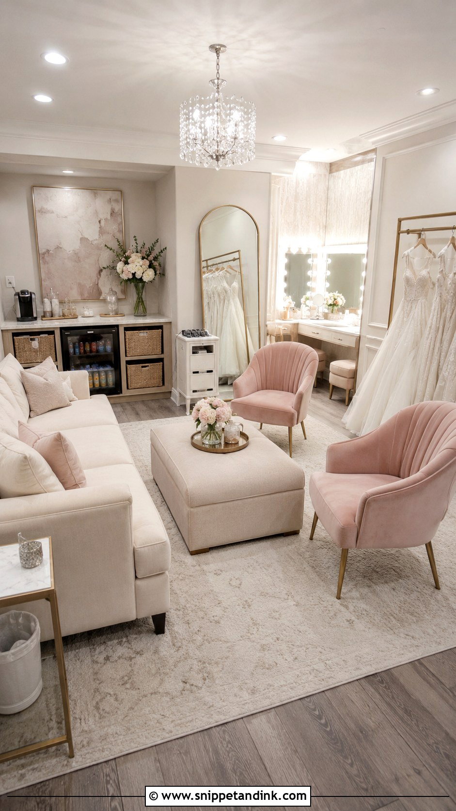 Bridal Dressing Room With Lounge Seating - Snippet and Ink - 20 Bridal Dressing Room Ideas