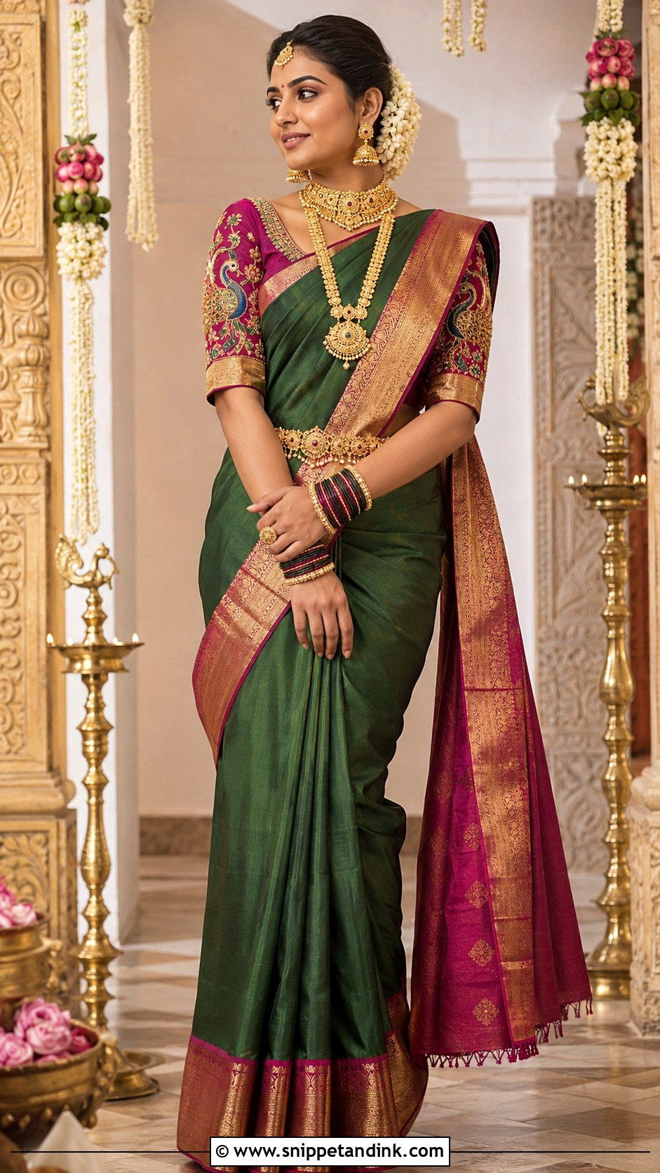 Bridal Elbow Sleeve Aari Work Blouse Design - Snippet and Ink - 25 Bride Aari Work Blouse Design Ideas
