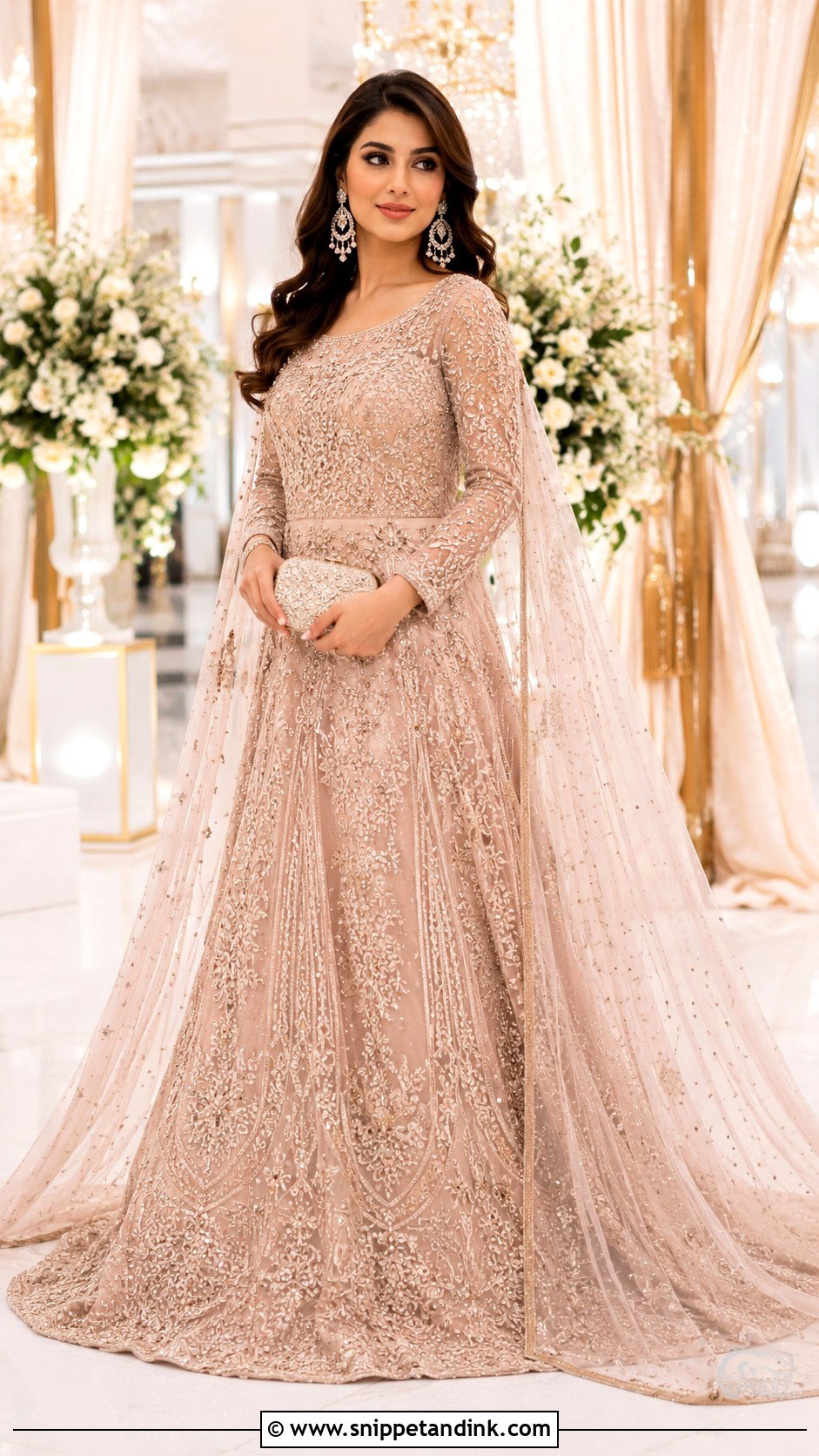 Bridal Embroidered Trail Gown - Snippet and Ink - 20 Indo Western Bridal Outfits