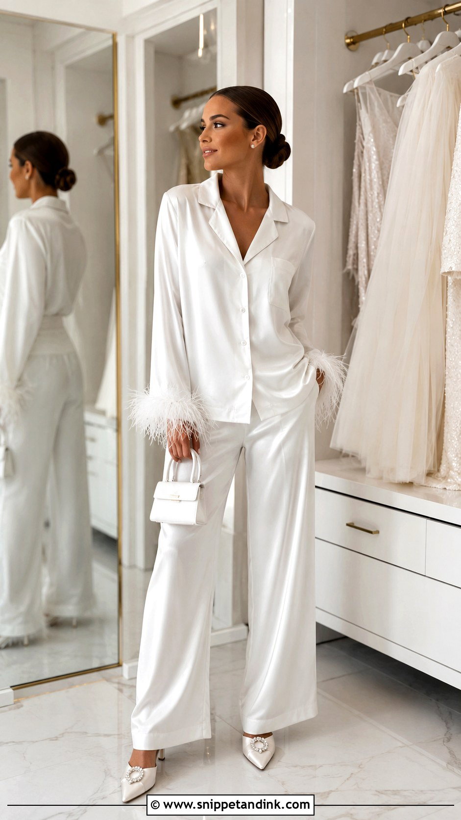 Bridal Feather Trim Pajama Outfit - Snippet and Ink - 20 Budoire Bridal Ideas