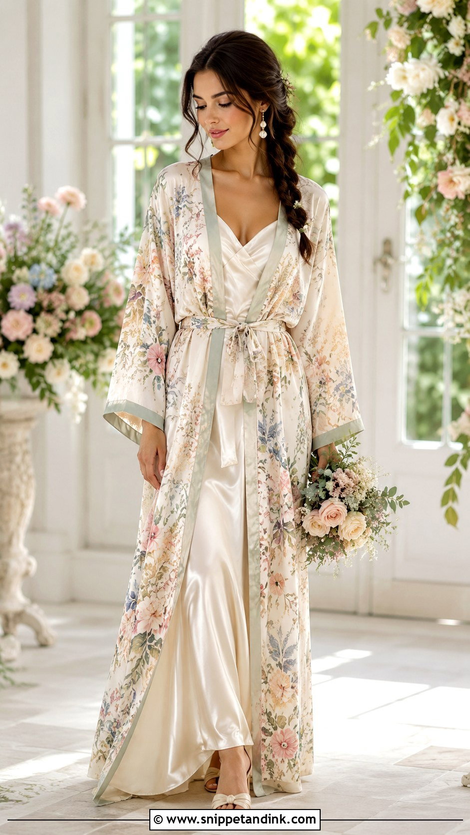 Bridal Floral Robe And Maxi Dress Outfit - Snippet and Ink - 20 Budoire Bridal Ideas