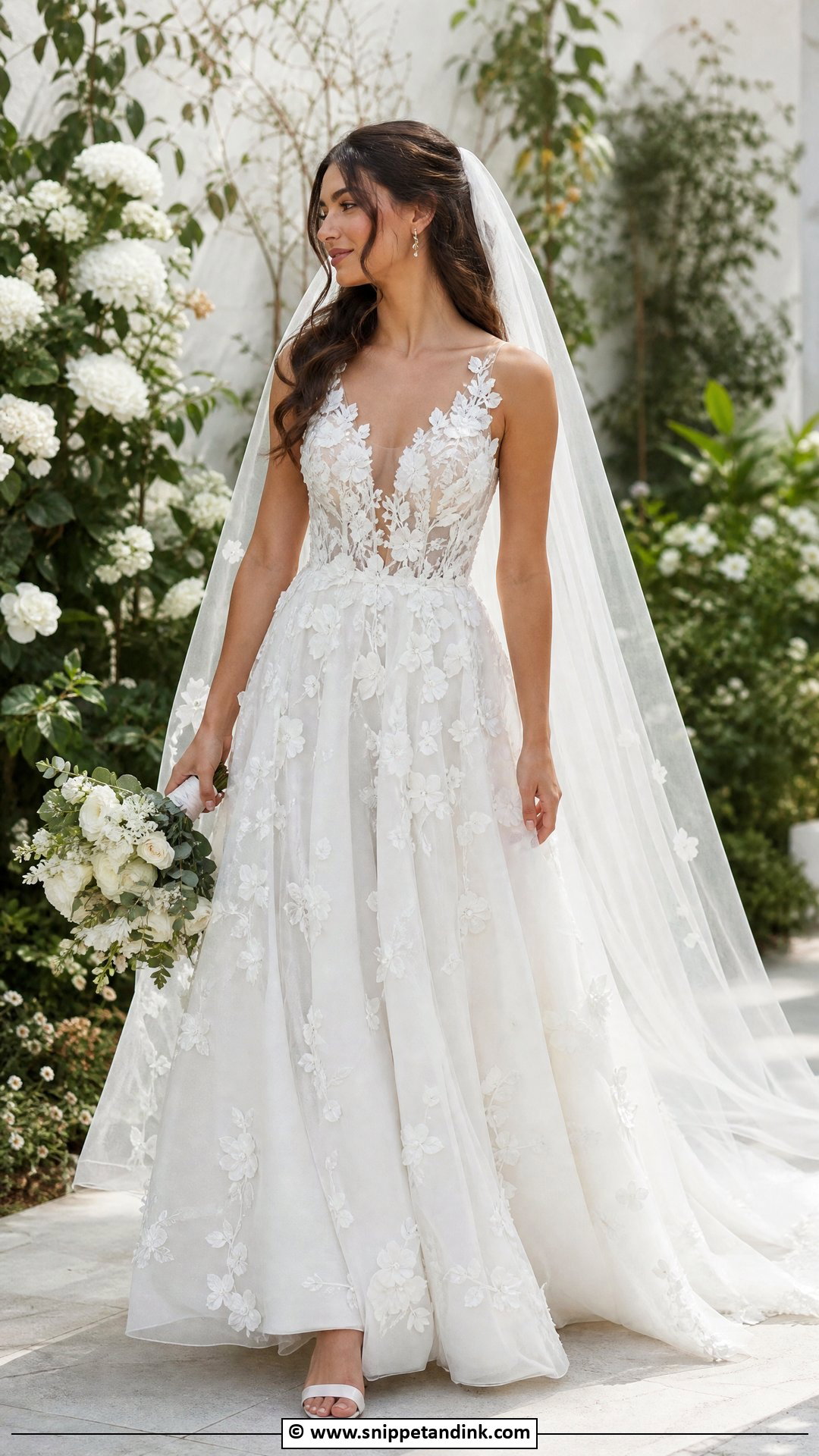Bridal Gown With 3D Flowers - Snippet and Ink - 35 Bridal Gown Ideas