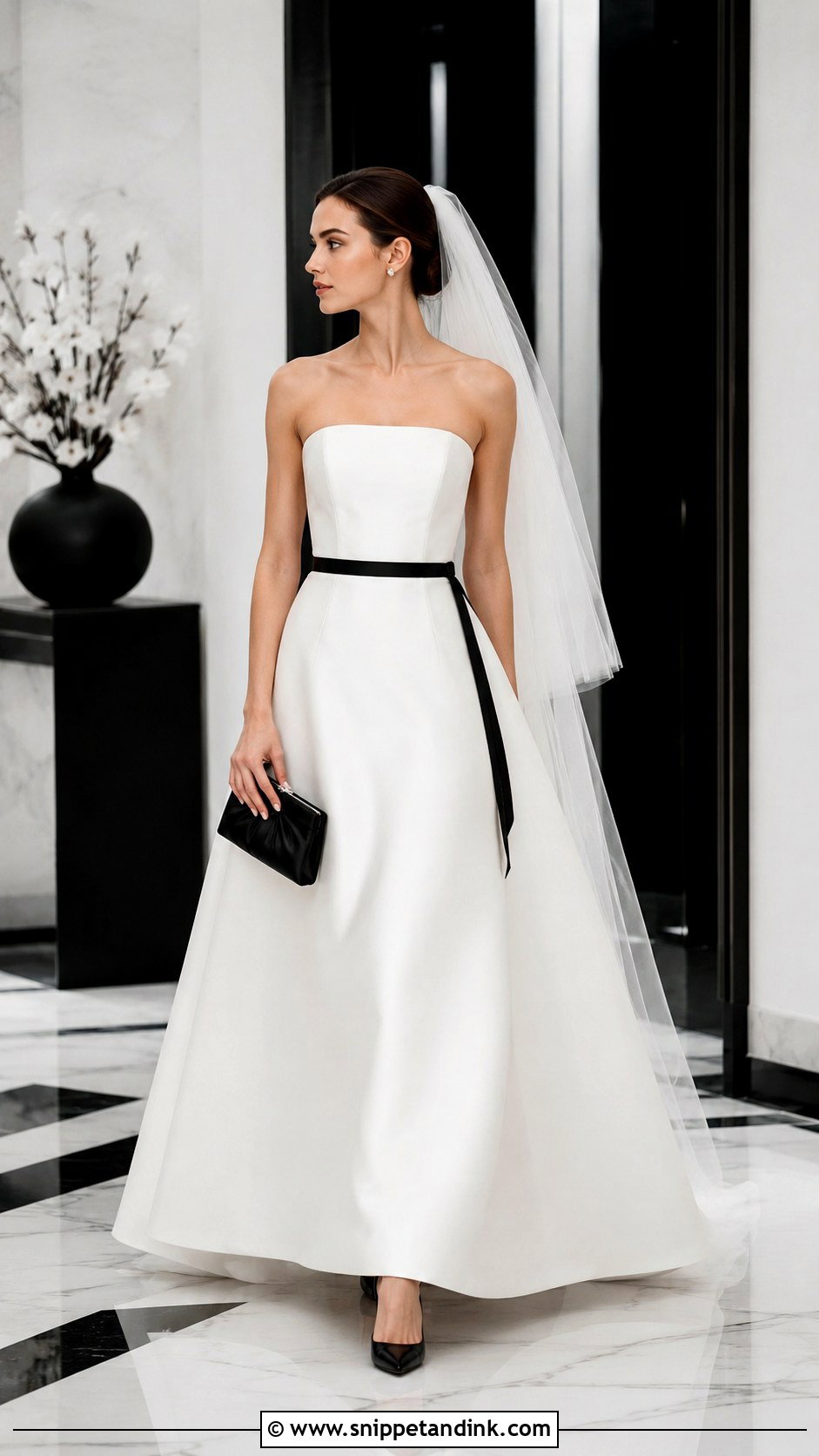 Bridal Gown With Black Accents - Snippet and Ink - 20 Contemporary Bridal Ideas
