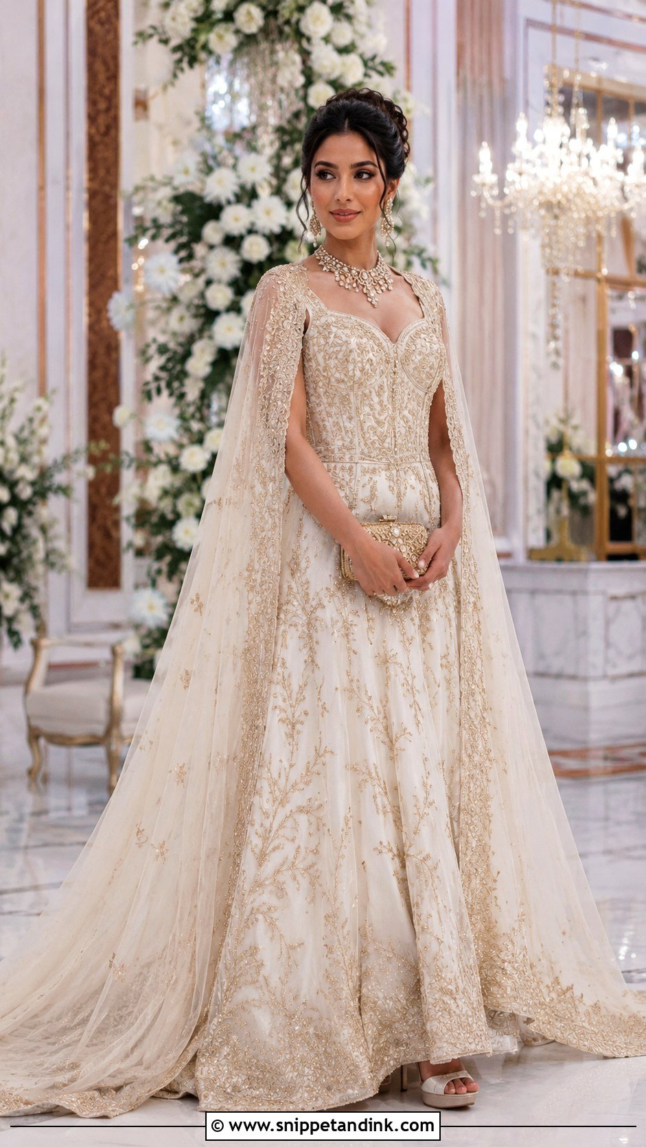 Bridal Gown With Dupatta Train - Snippet and Ink - 20 Indo Western Bridal Outfits
