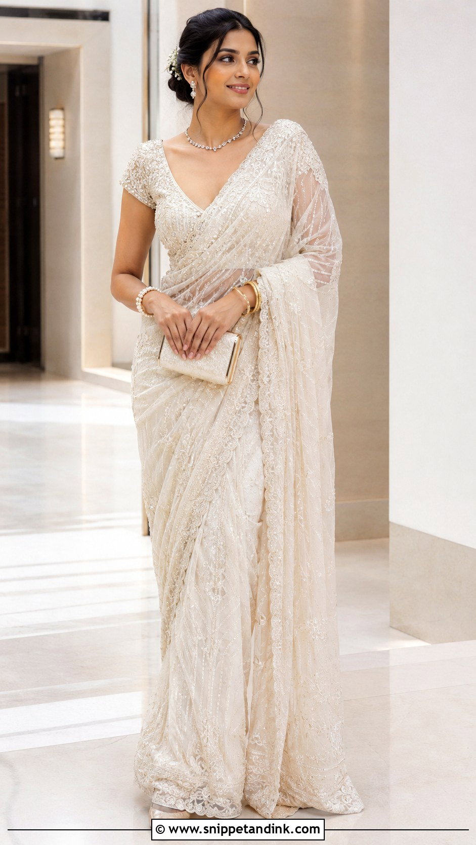 Bridal Gown With Minimal Gold Bangle Set - Snippet and Ink - 20 Bridal Bengal Set Ideas