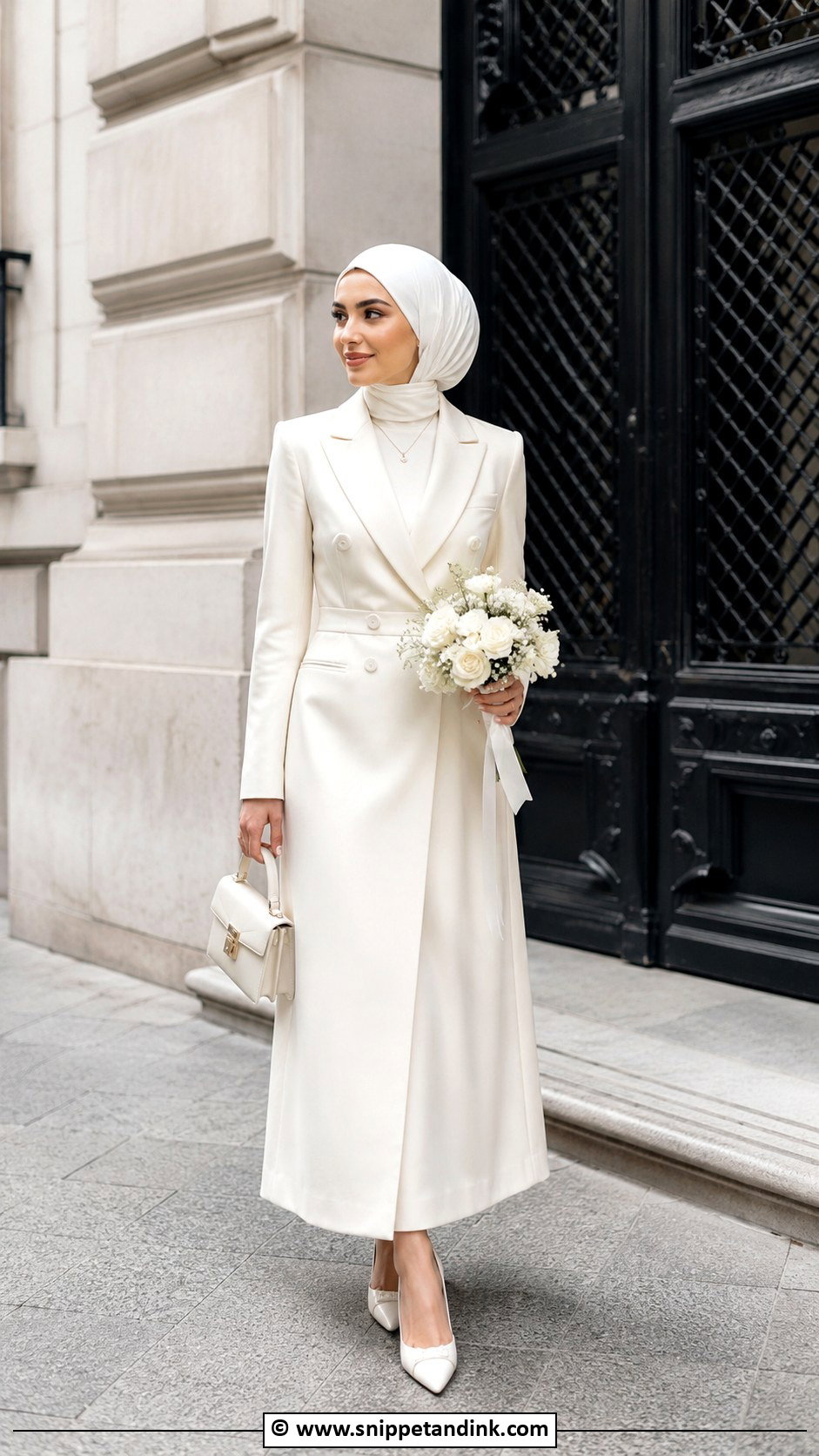 Bridal Hijab With Blazer Dress - Snippet and Ink - 30 Bridal Hijab Styles