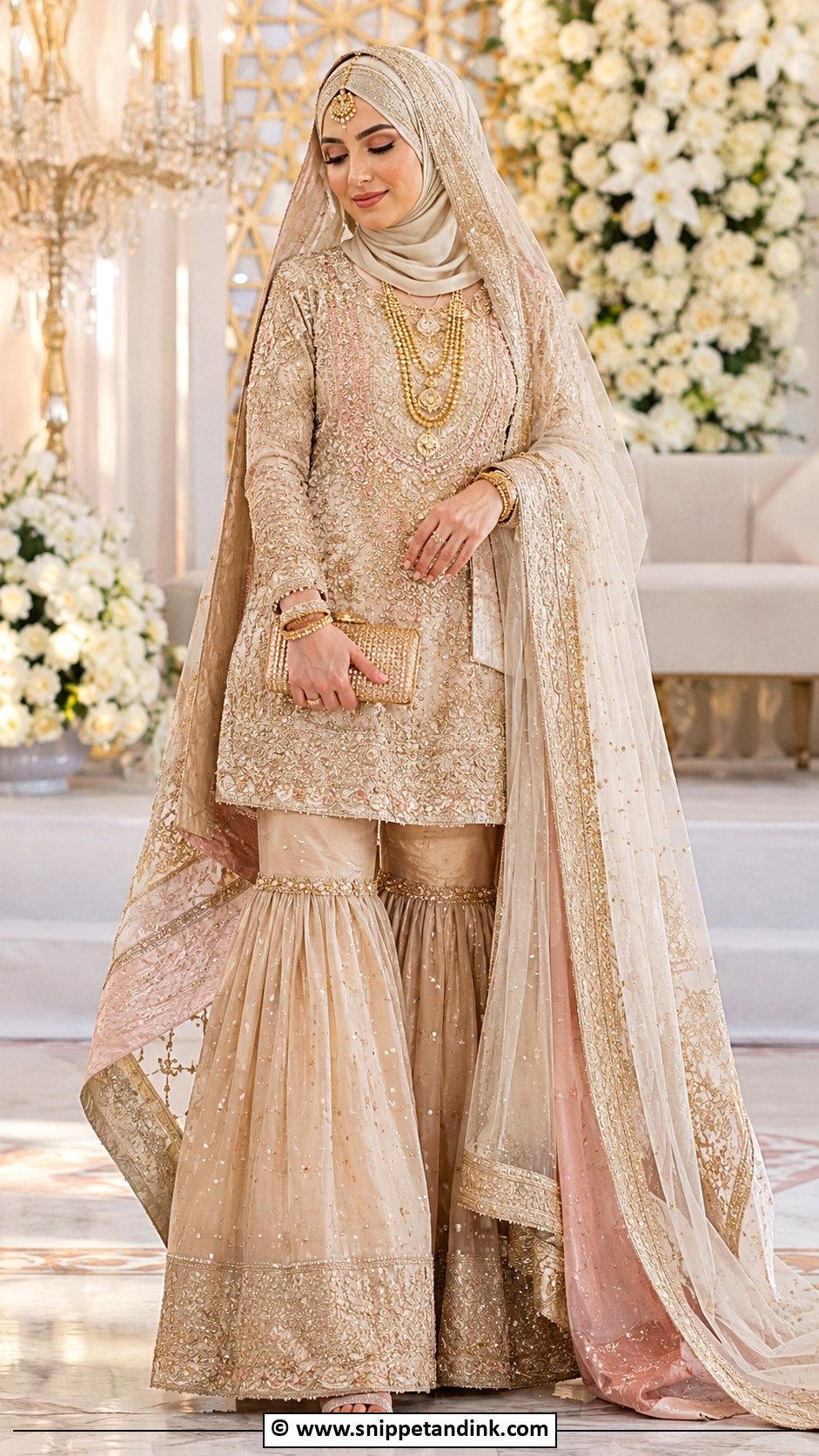 Bridal Hijab With Gharara Outfit - Snippet and Ink - 30 Bridal Hijab Styles