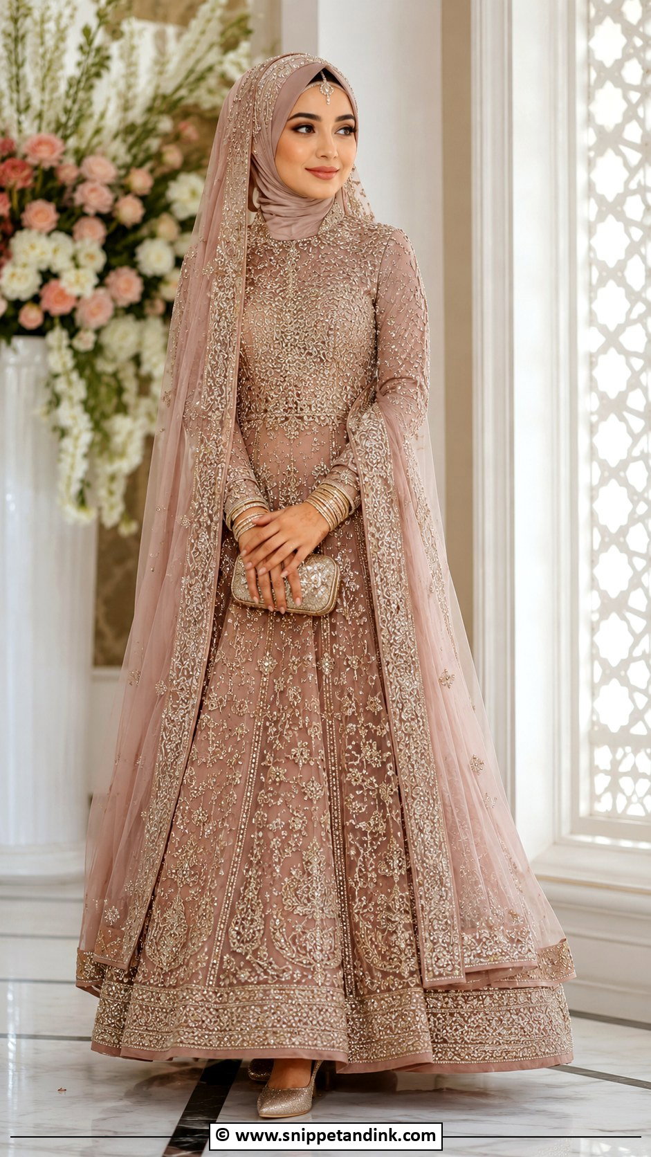 Bridal Hijab With Lehenga Outfit - Snippet and Ink - 30 Bridal Hijab Styles