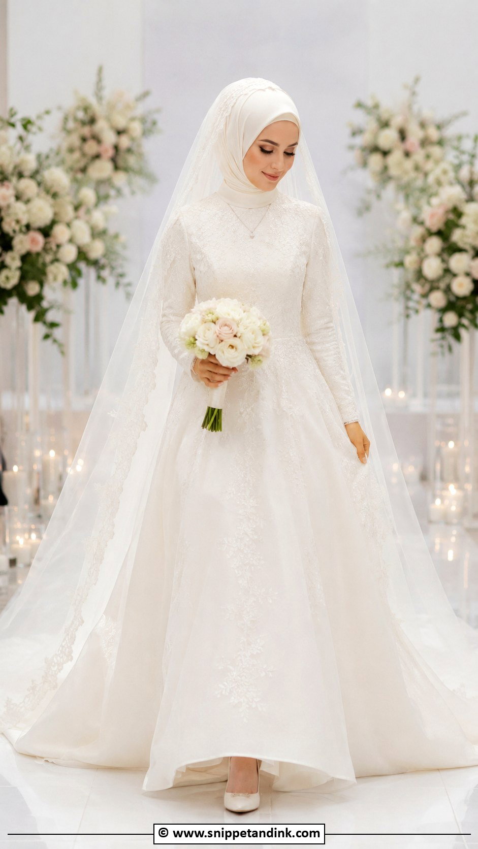 Bridal Hijab With Long Veil - Snippet and Ink - 30 Bridal Hijab Styles