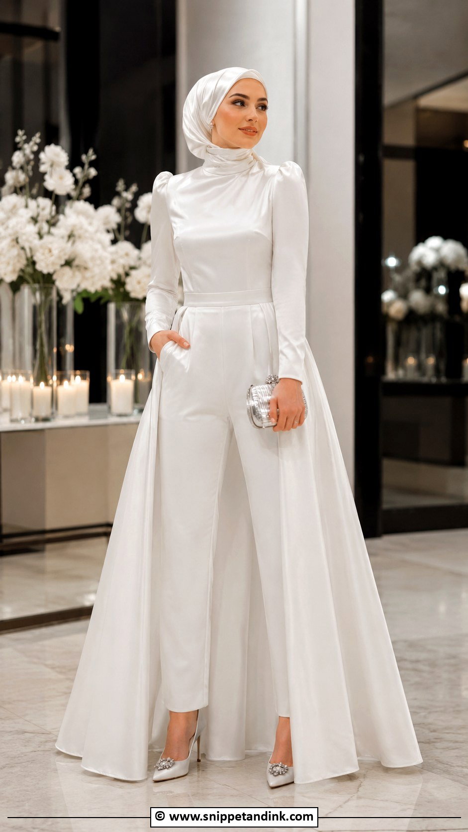 Bridal Hijab With Modern Jumpsuit - Snippet and Ink - 30 Bridal Hijab Styles