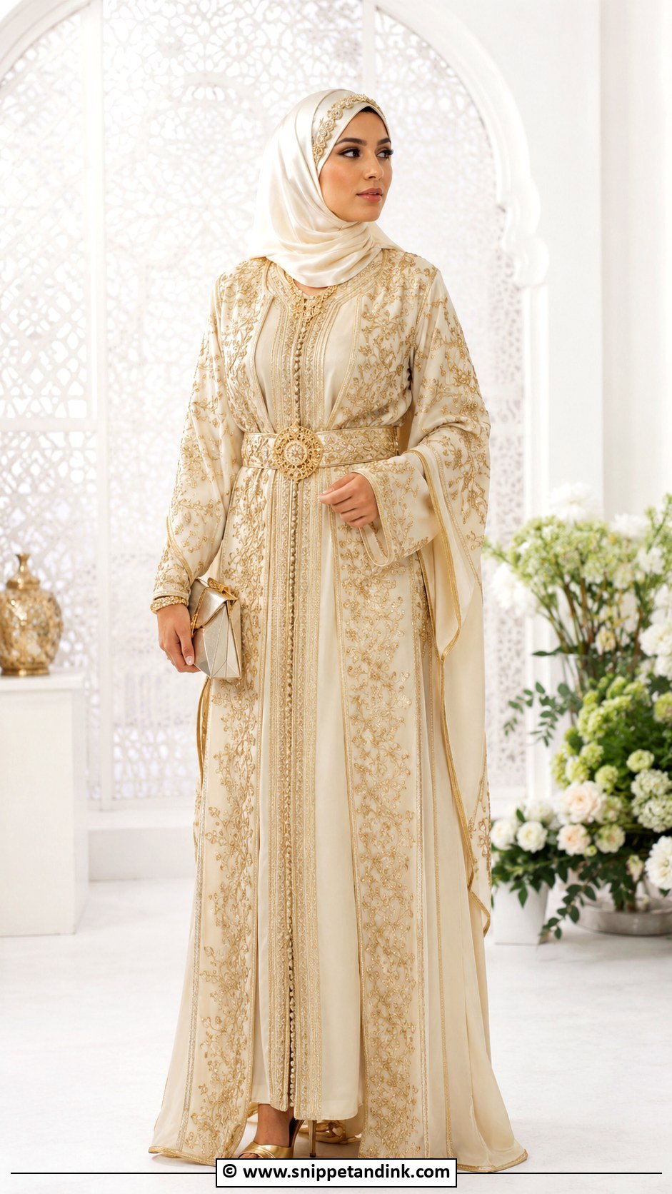 Bridal Hijab With Moroccan Kaftan - Snippet and Ink - 30 Bridal Hijab Styles