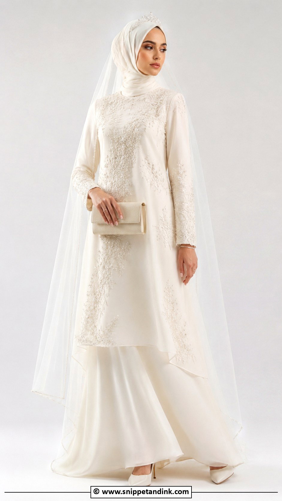 Bridal Hijab With Two Piece Set - Snippet and Ink - 30 Bridal Hijab Styles