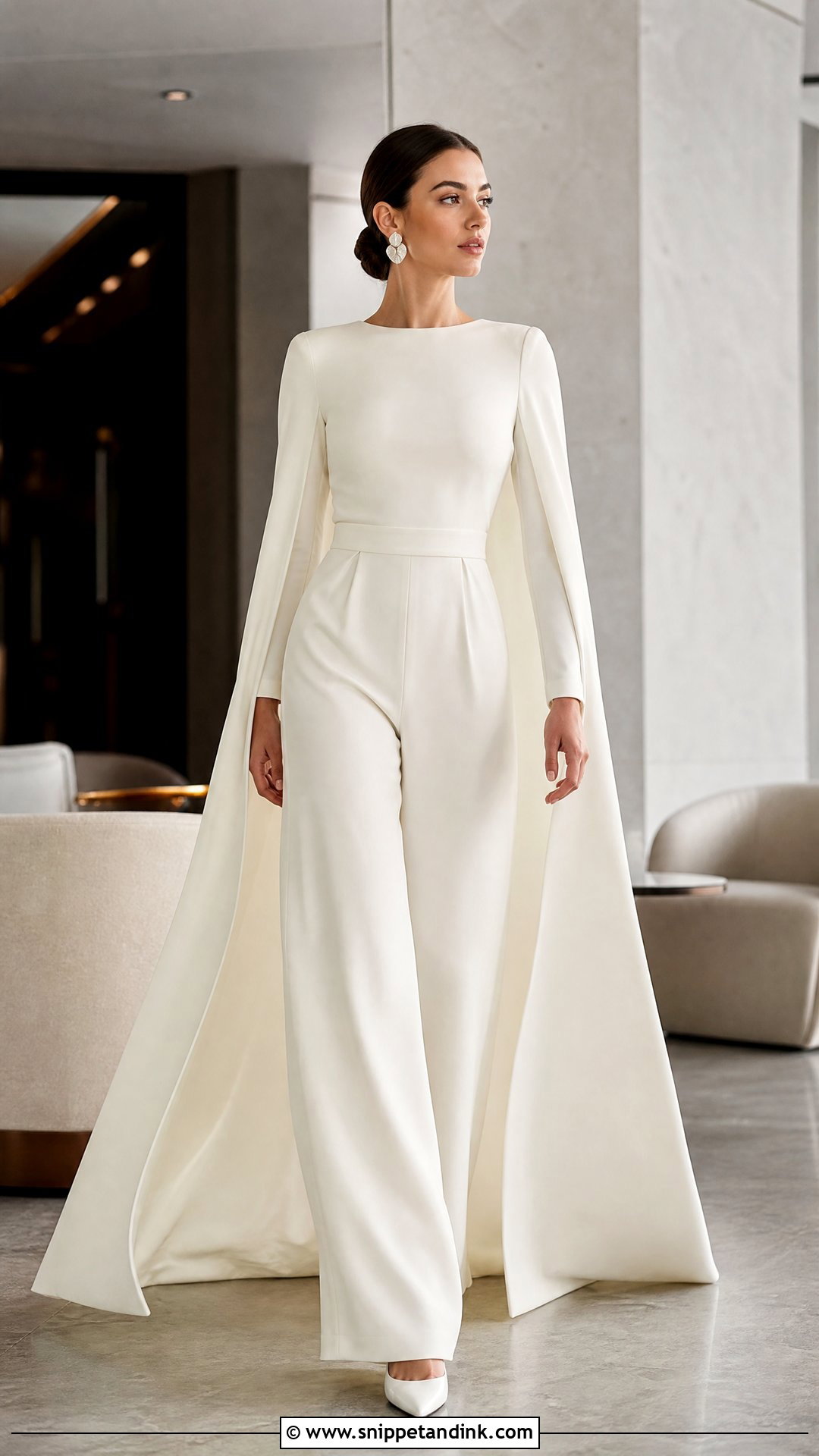 Bridal Jumpsuit And Cape Outfit - Snippet and Ink - 20 Winter Bride Outfits