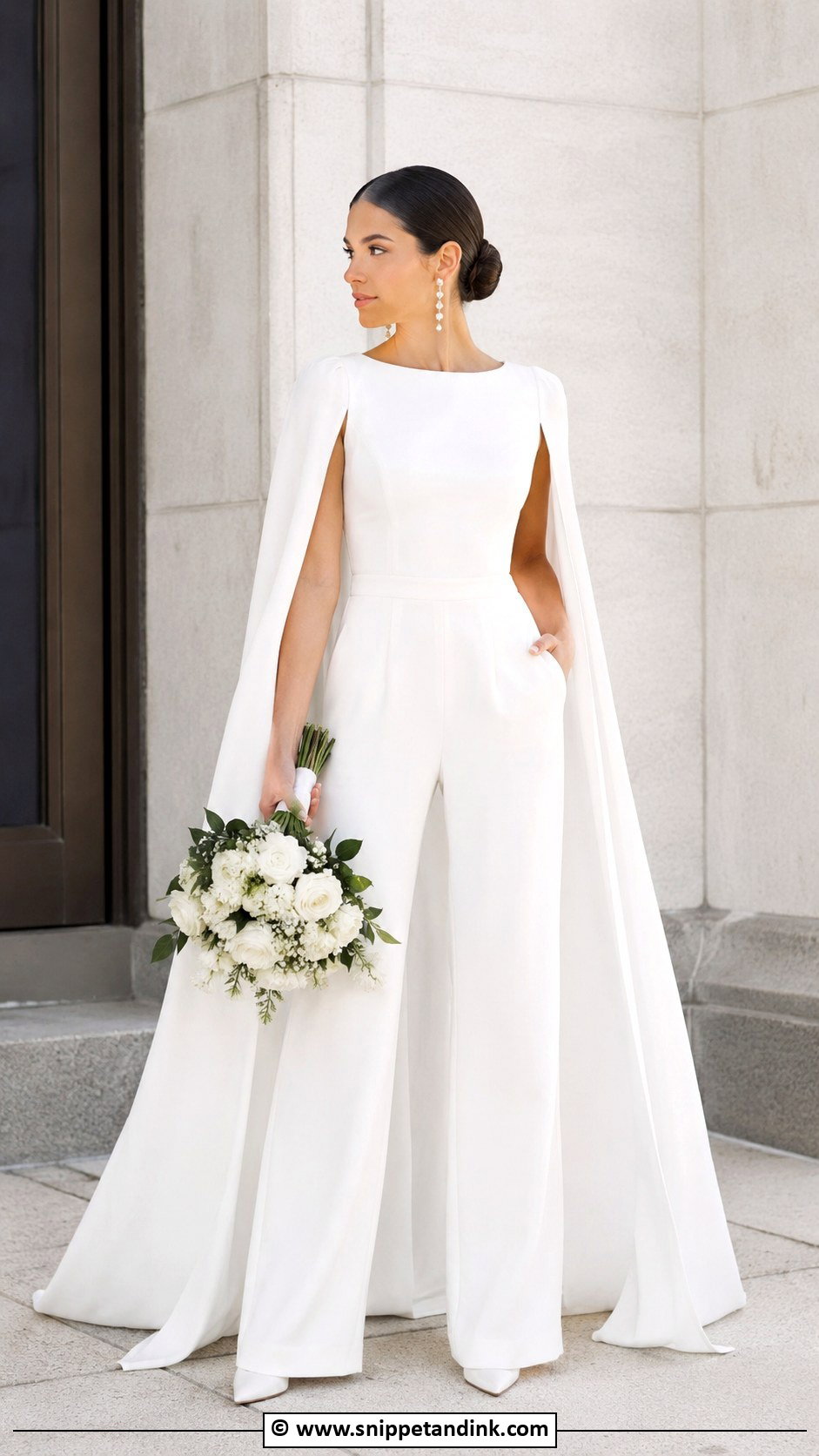 Bridal Jumpsuit With Cape - Snippet and Ink - 30 Bridal Dress Fashion Ideas