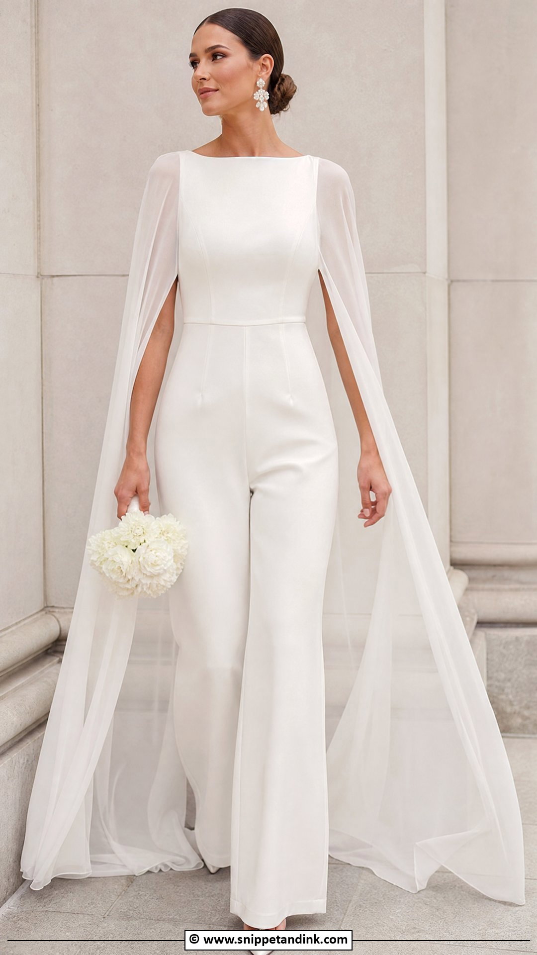 Bridal Jumpsuit With Cape - Snippet and Ink - 35 Dreamy Wedding Dress Ideas