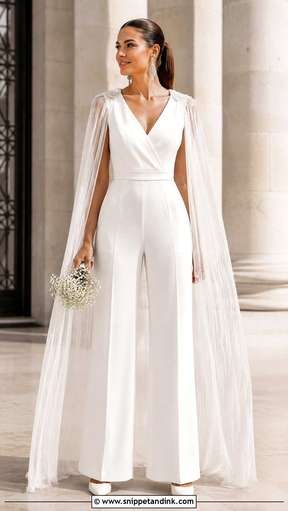 Bridal Jumpsuit With Cape - Snippet and Ink - 30 Wedding Dress with Cape Ideas