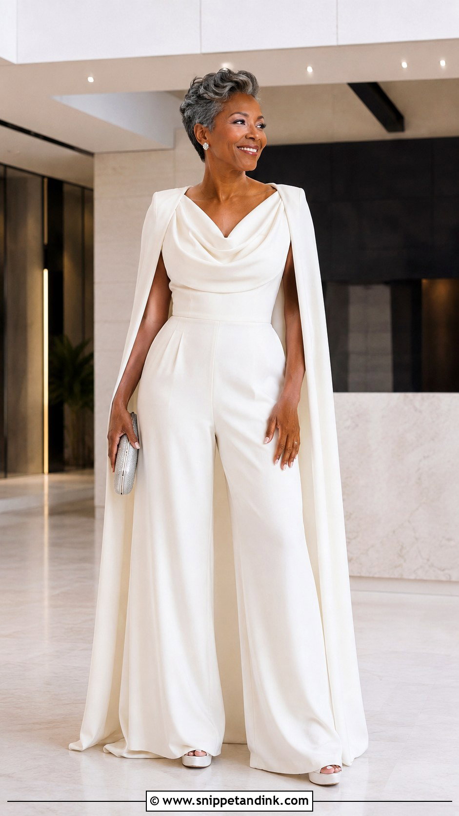 Bridal Jumpsuit With Cape And Heels - Snippet and Ink - 20 Casual Wedding Dress for Second Marriage Older Bride Ideas