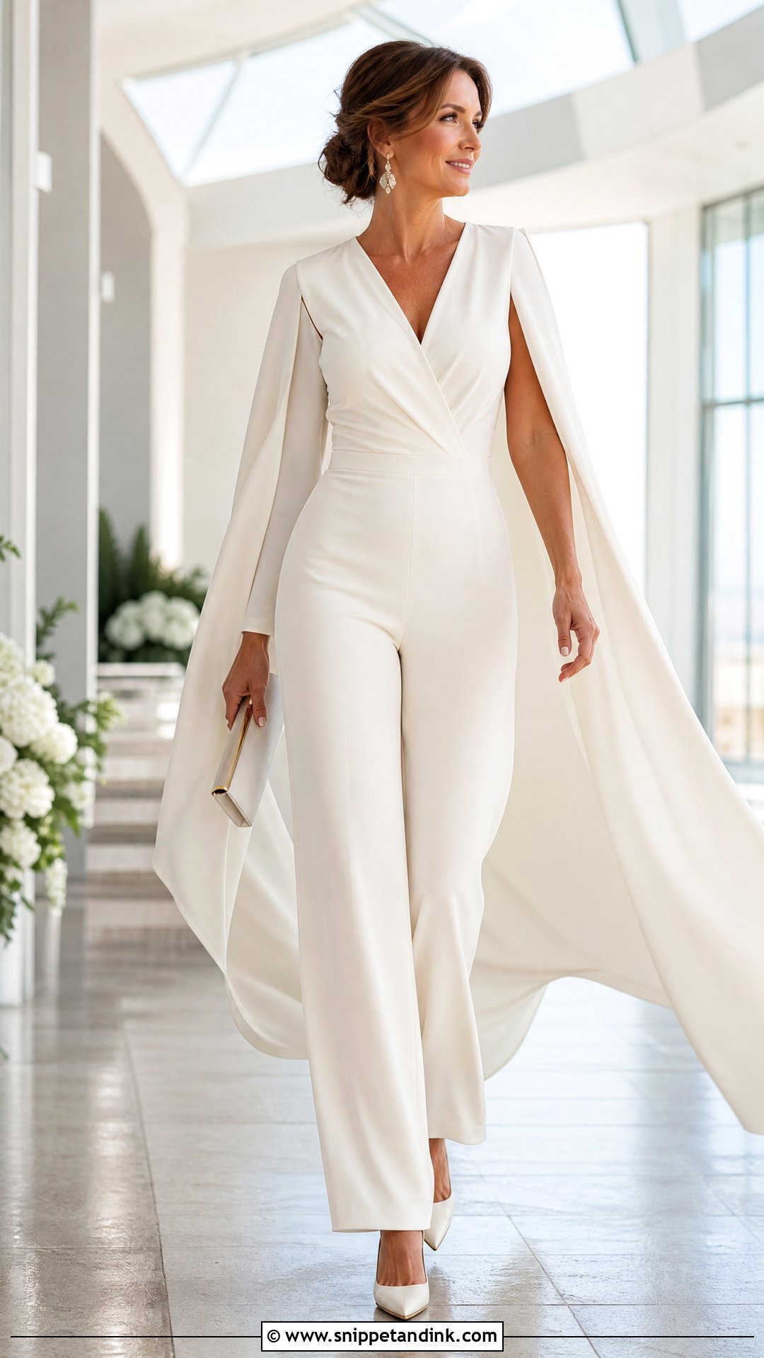 Bridal Jumpsuit With Cape And Pointed Heels - Snippet and Ink - 20 Second Marriage Wedding Dresses