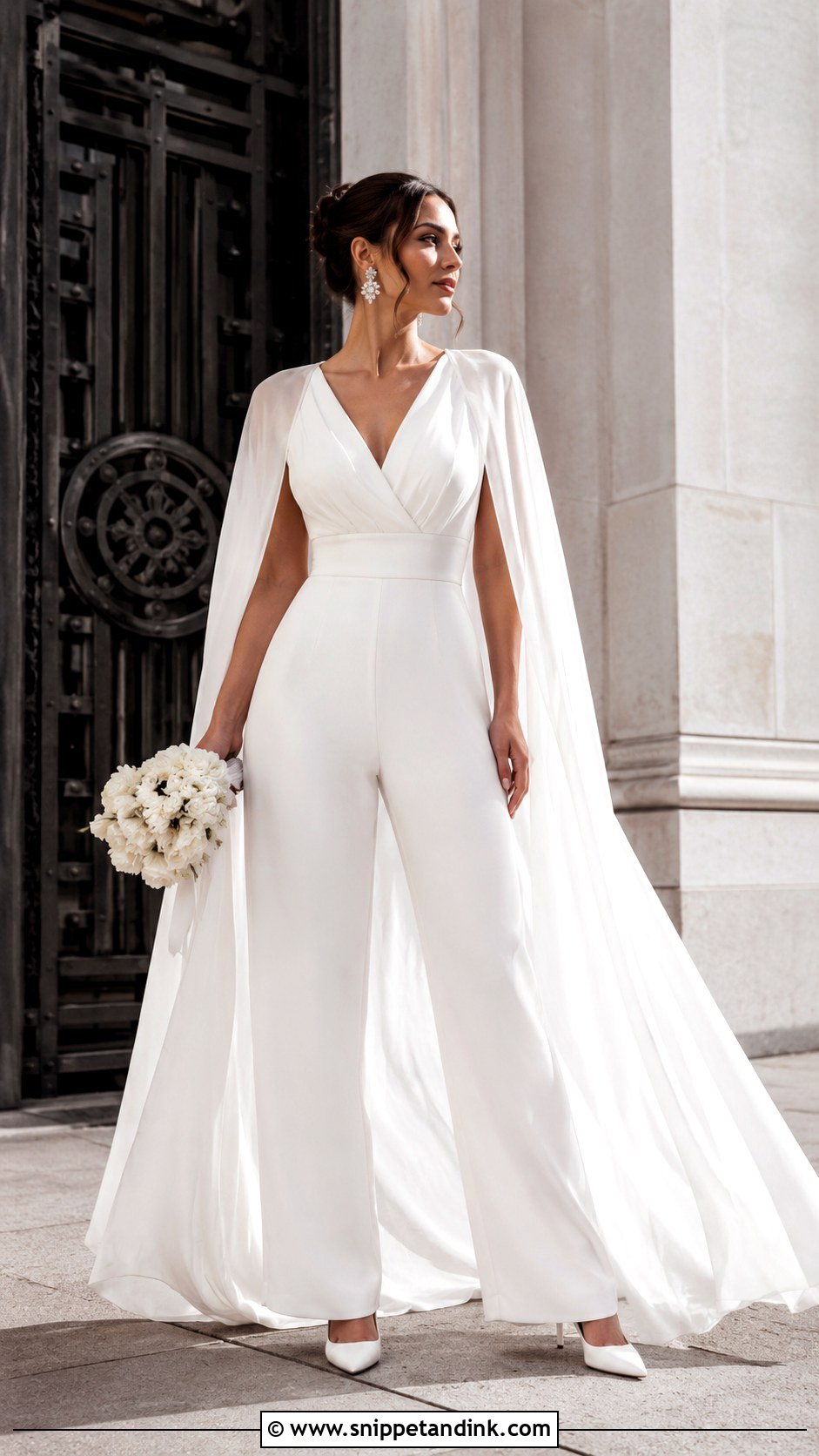 Bridal Jumpsuit With Cape Outfit - Snippet and Ink - 25 Classy Bride Ideas