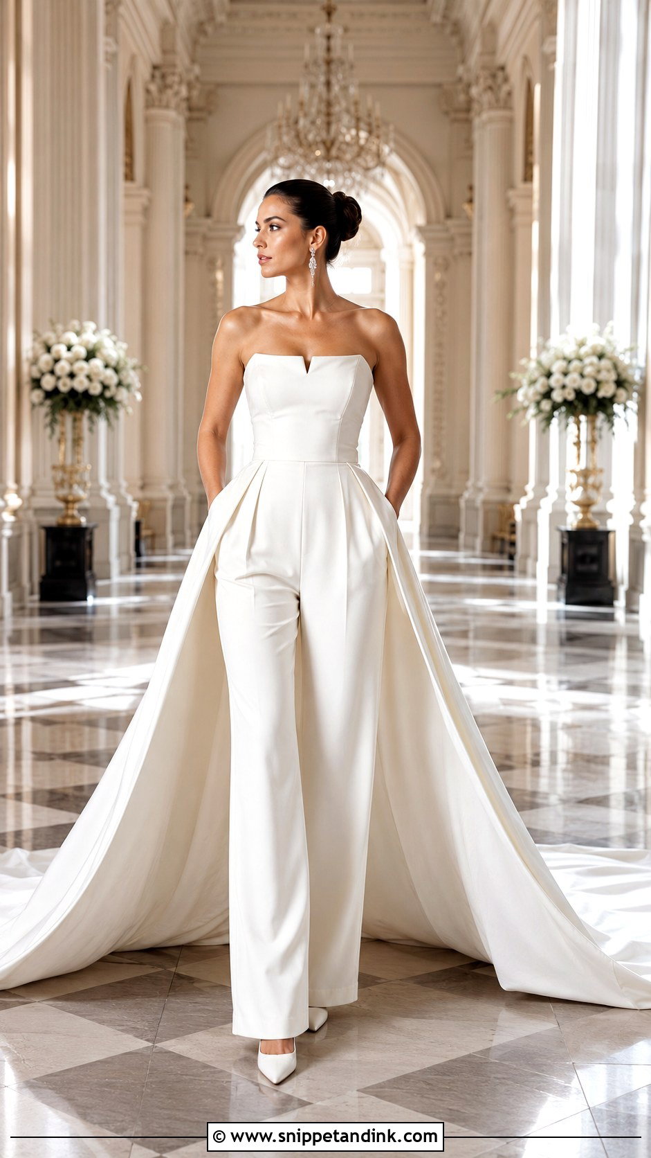 Bridal Jumpsuit With Cathedral Train - Snippet and Ink - 25 Bridal Jumpsuit with Train Ideas