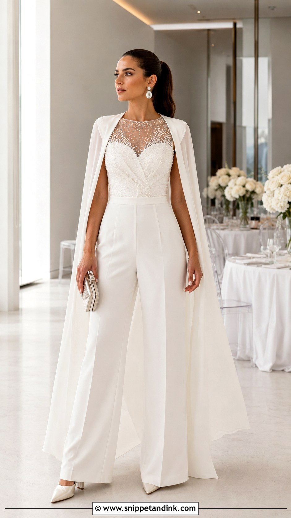 Bridal Jumpsuit With Detachable Cape - Snippet and Ink - 20 Carry Bridal Style Ideas