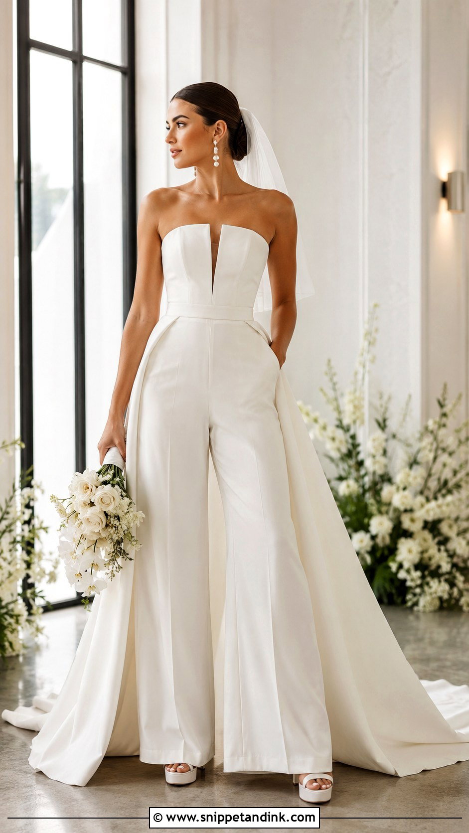 Bridal Jumpsuit With Detachable Train - Snippet and Ink - 20 Bridal Attire Ideas