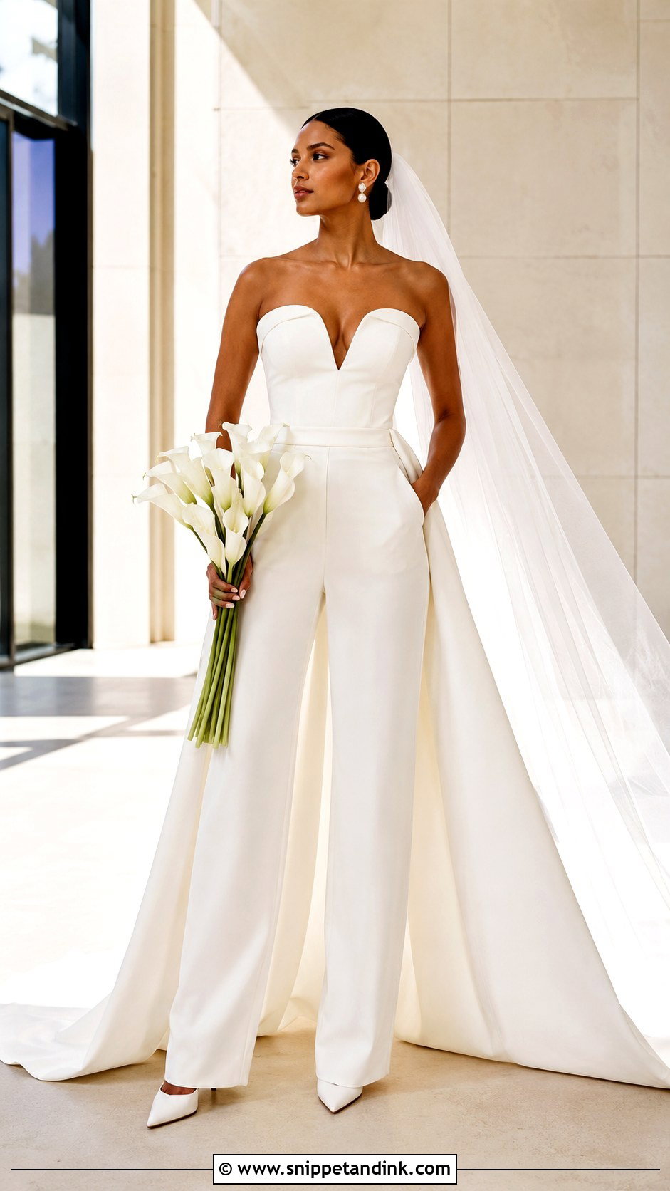 Bridal Jumpsuit With Detachable Train - Snippet and Ink - 20 Bridal Dress Inspo Ideas