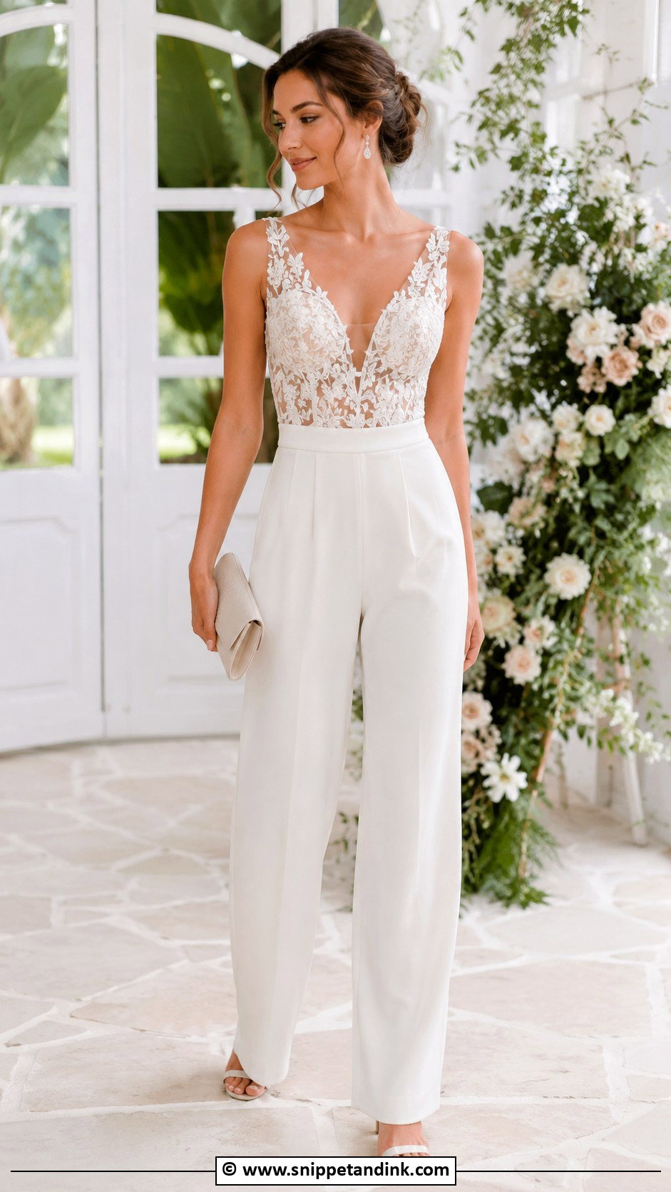 Bridal Jumpsuit With Embroidered Bodice - Snippet and Ink - 30 Bridal Jumpsuit Ideas