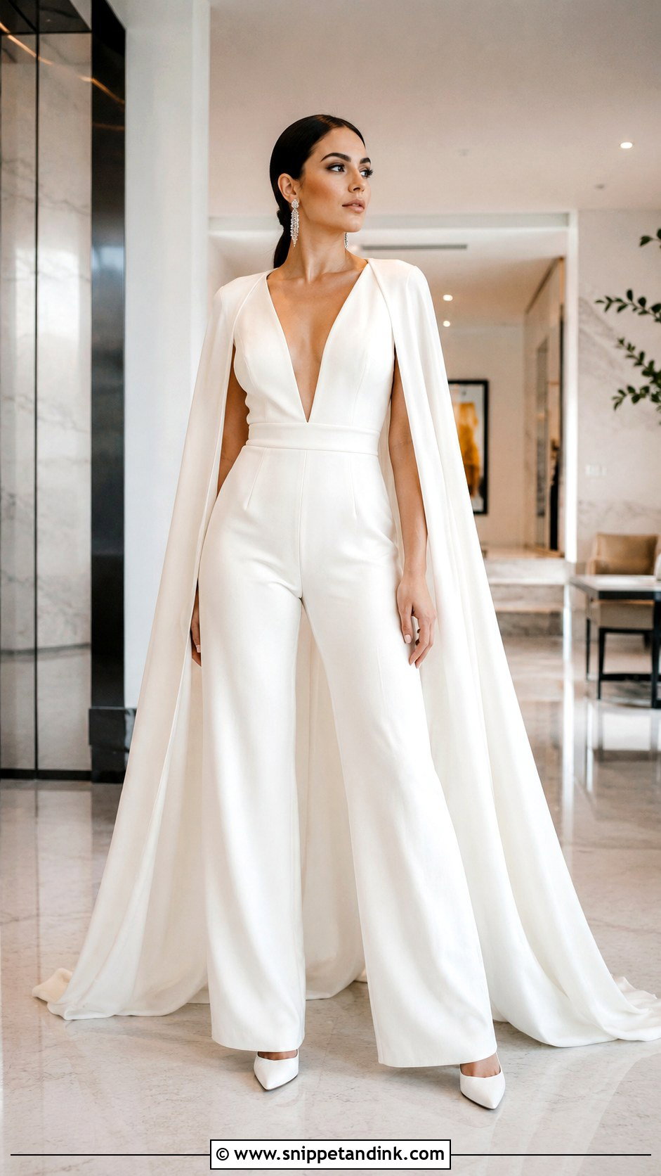 Bridal Jumpsuit With Floor Length Cape - Snippet and Ink - 20 January Wedding Dress Ideas