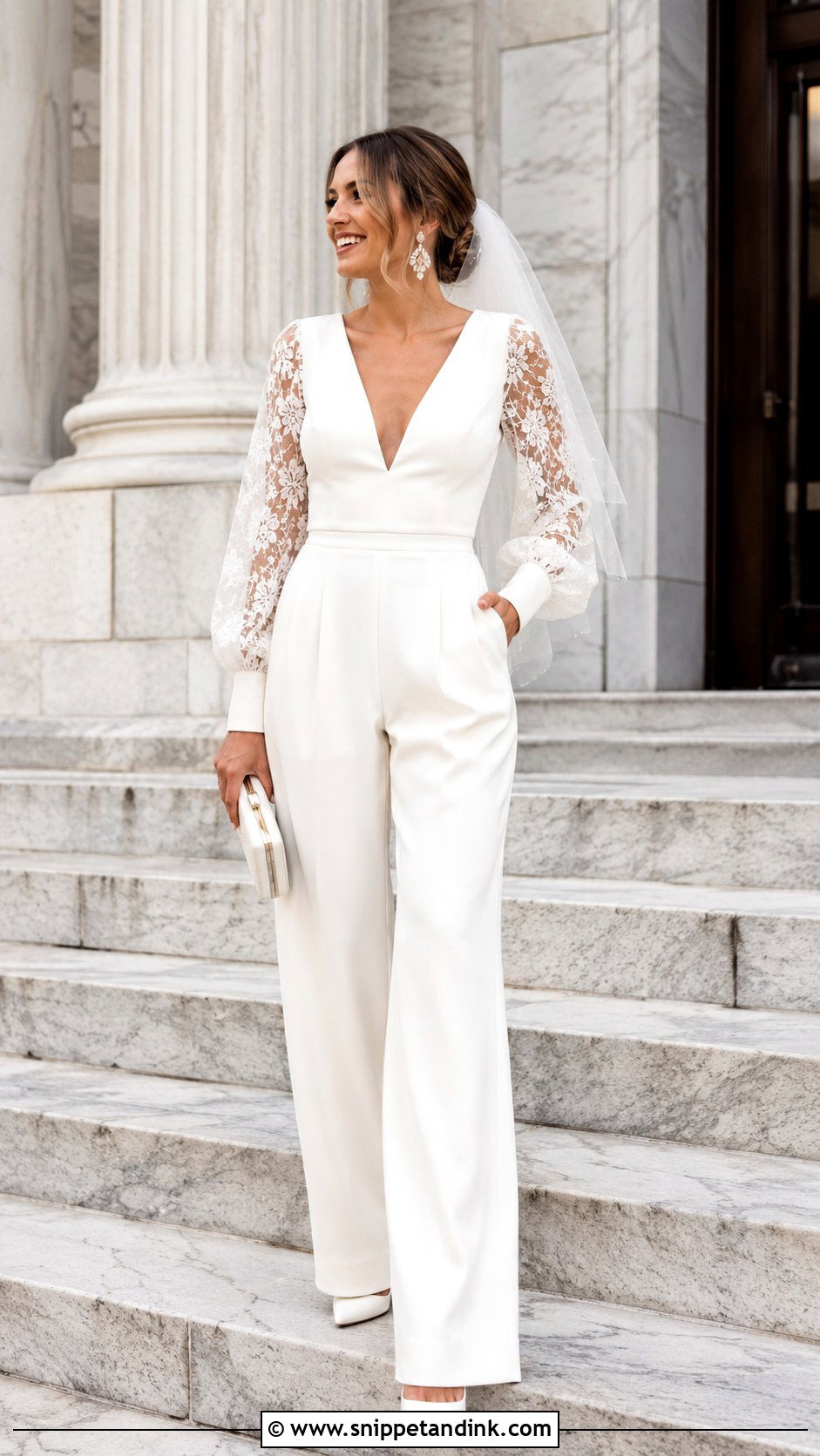 Bridal Jumpsuit With Heels Outfit - Snippet and Ink - 30 Bridal Wear Ideas