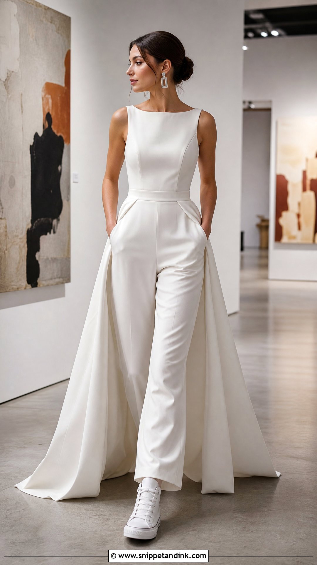 Bridal Jumpsuit With High Top Sneakers - Snippet and Ink - 20 Sport Wedding Dress Ideas