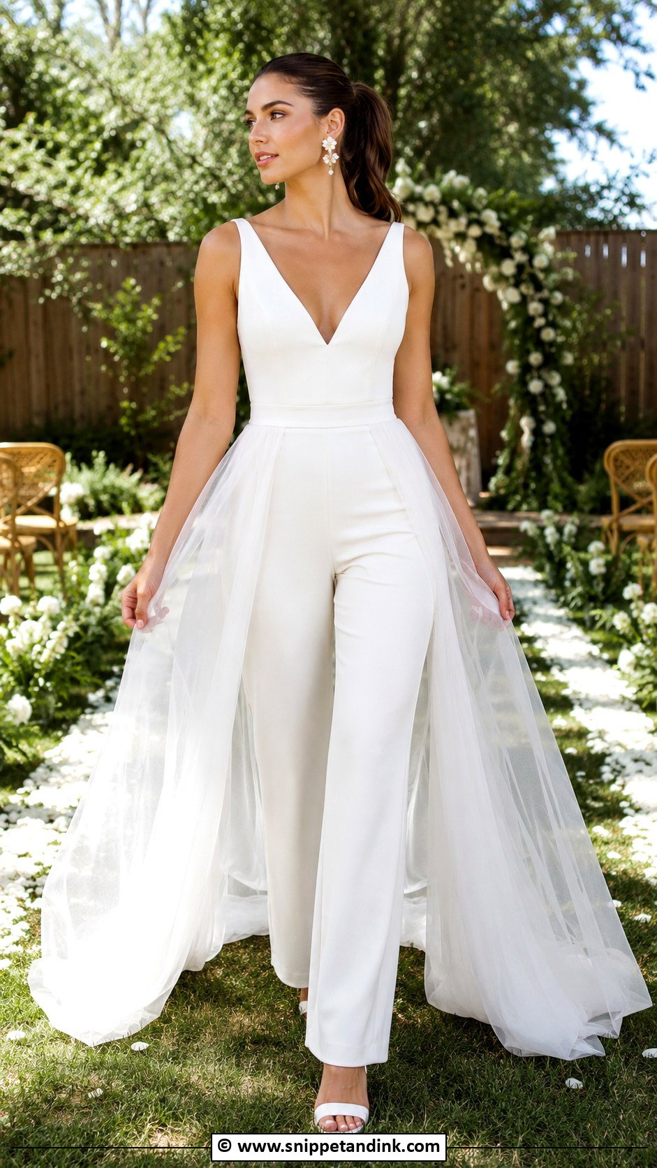 Bridal Jumpsuit With Overskirt - Snippet and Ink - 30 Backyard Wedding Dress Ideas