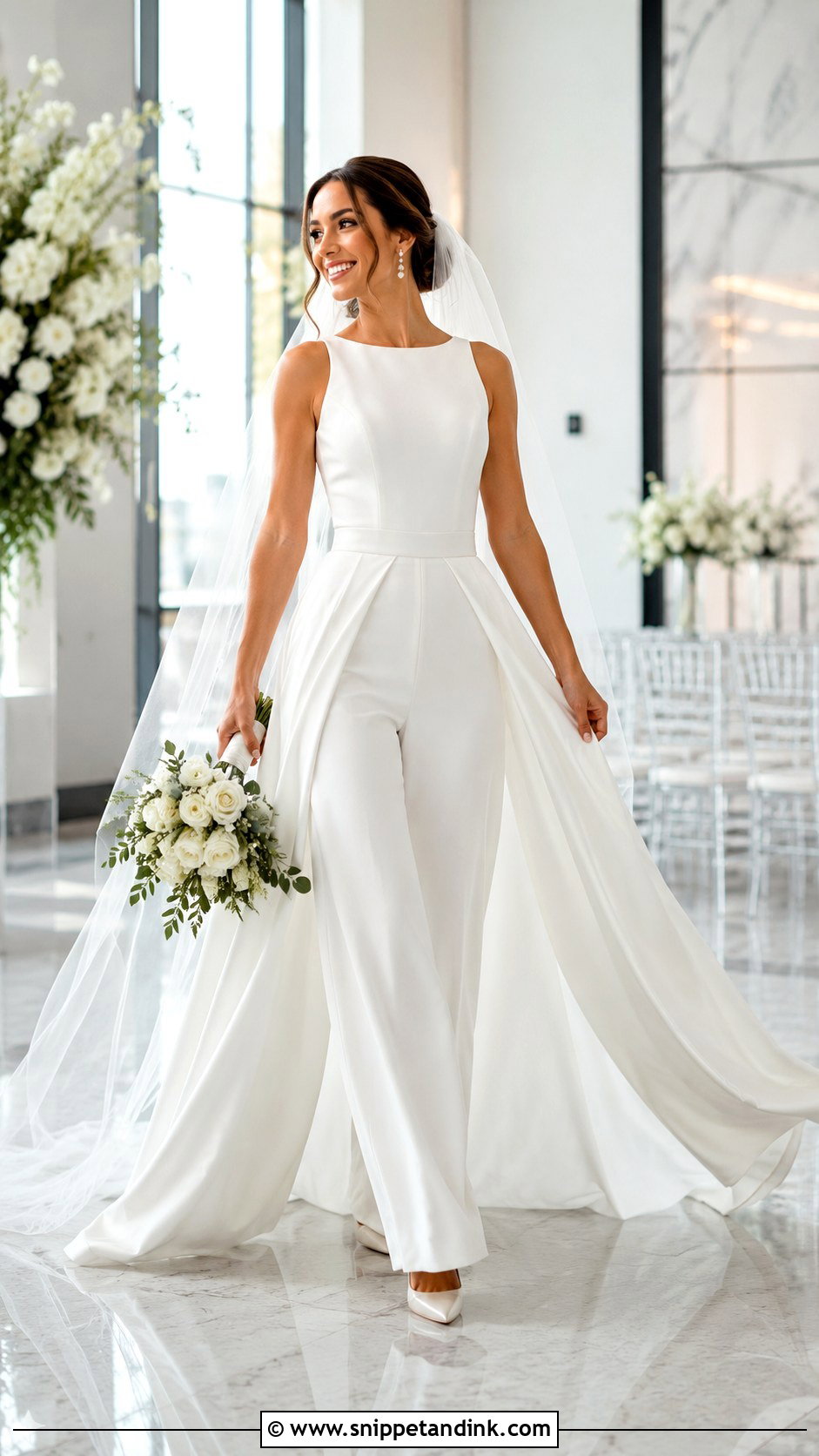 Bridal Jumpsuit With Overskirt - Snippet and Ink - 20 Bride Attire Ideas