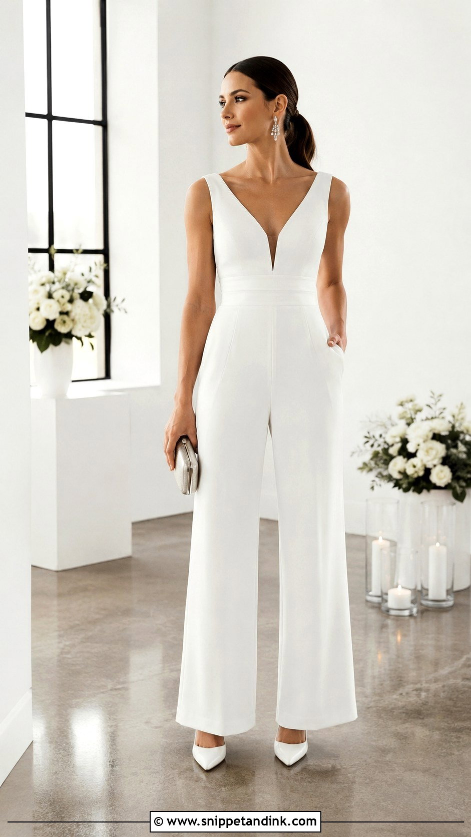 Bridal Jumpsuit With Pointed Toe Heels - Snippet and Ink - 25 Small Wedding Dress Ideas