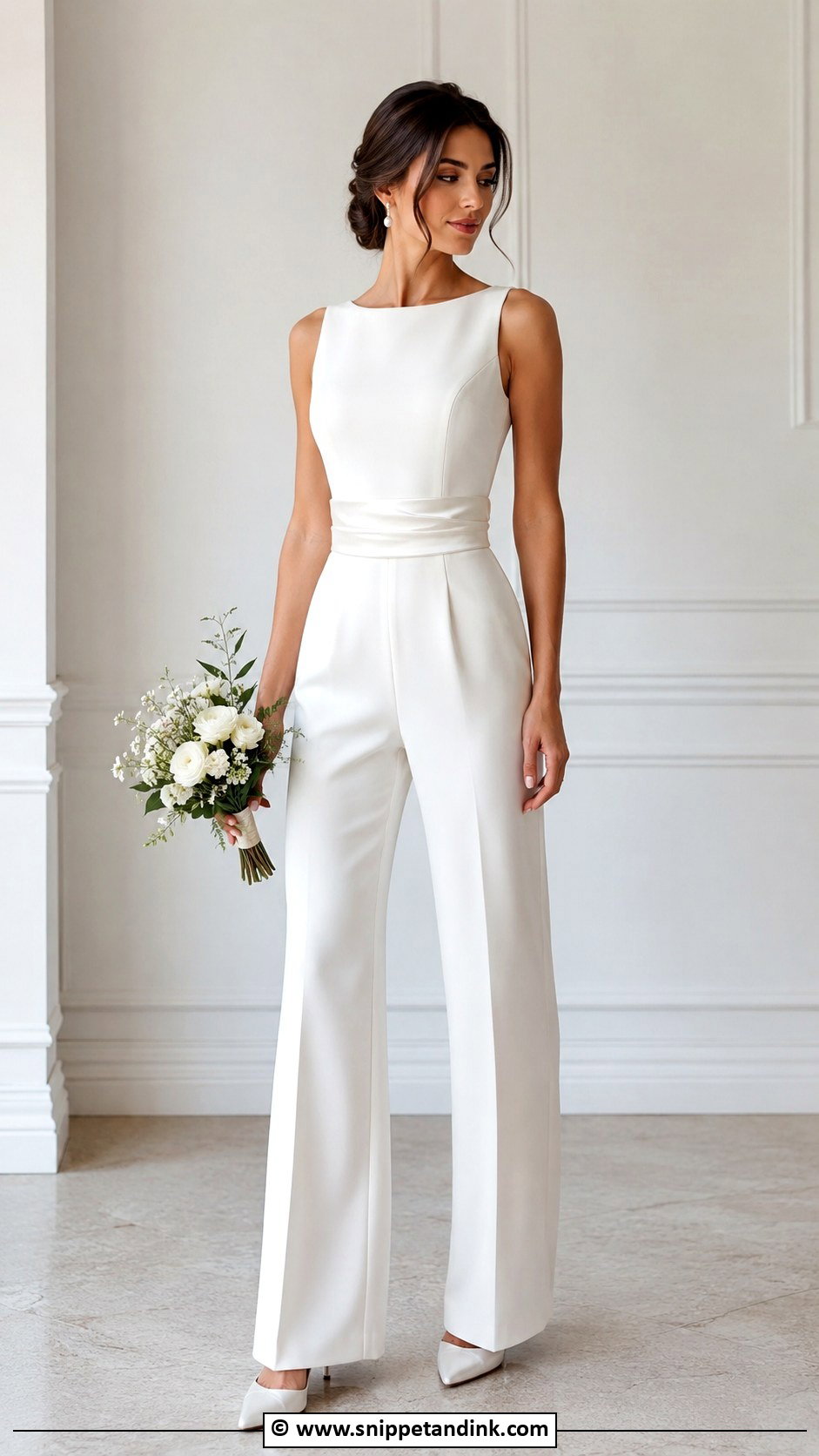 Bridal Jumpsuit With Satin Belt - Snippet and Ink - 30 Bridal Jumpsuit Ideas