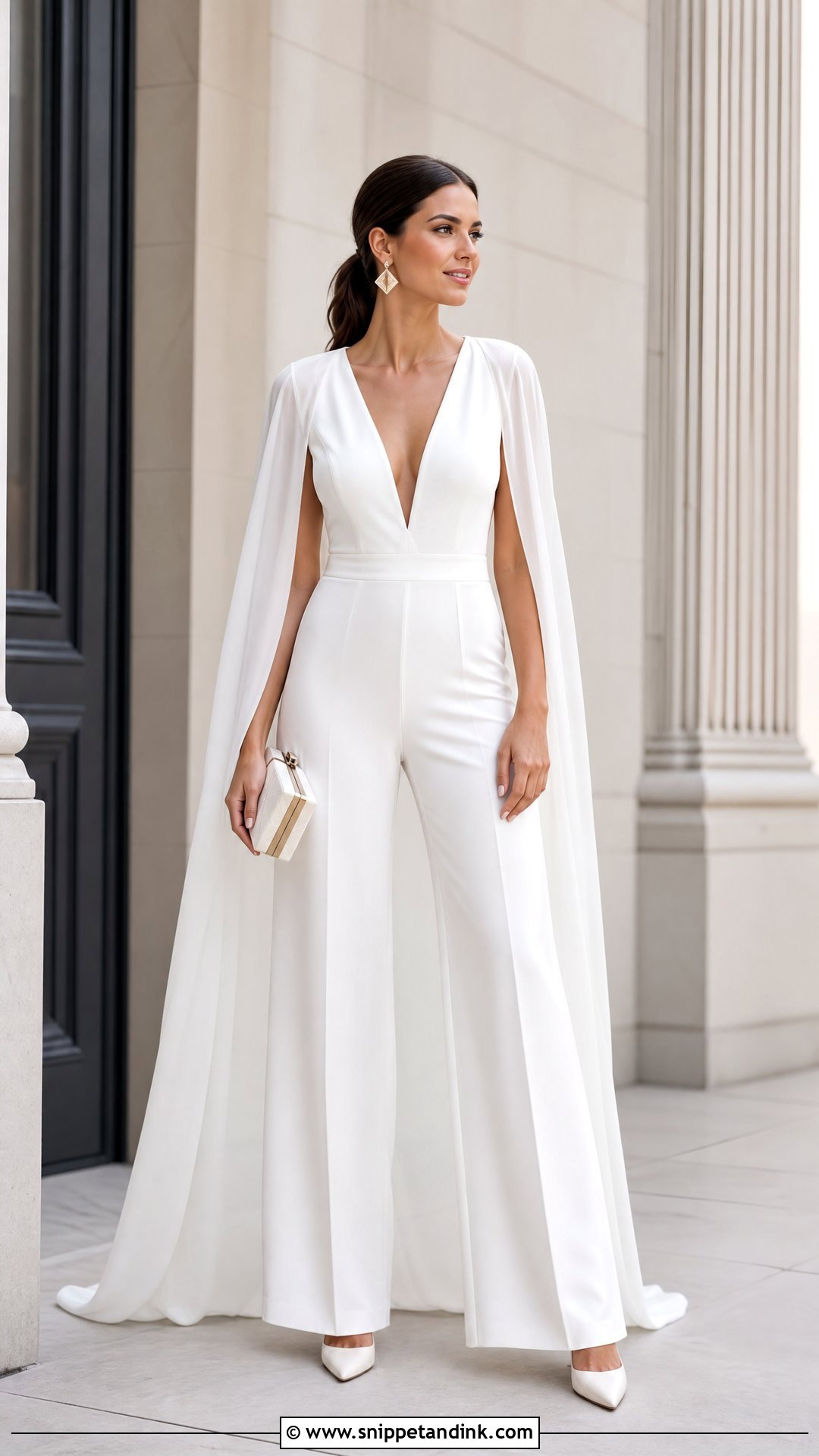 Bridal Jumpsuit With Sheer Cape - Snippet and Ink - 20 Wedding Dress Combination Ideas