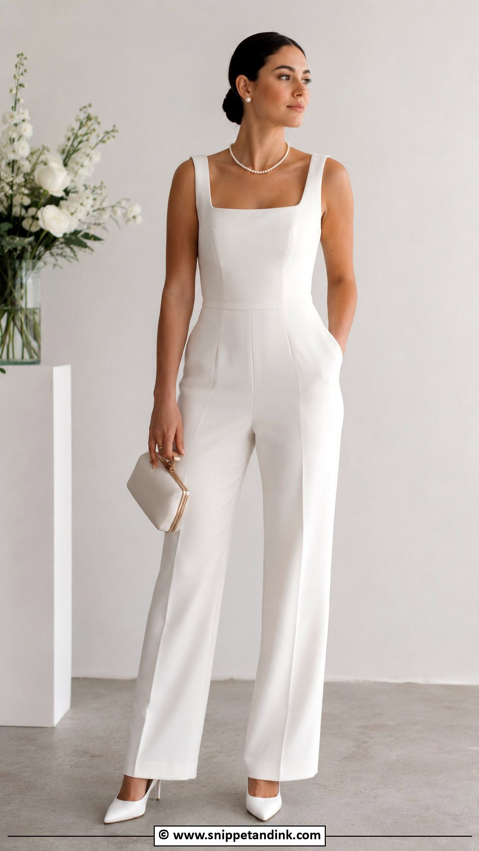 Bridal Jumpsuit With Square Neckline - Snippet and Ink - 30 Bridal Jumpsuit Ideas
