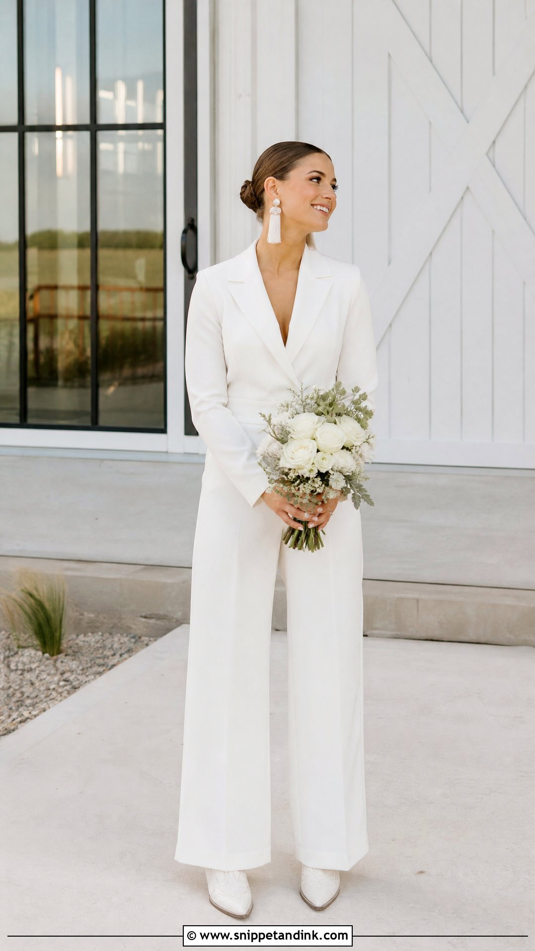 Bridal Jumpsuit With White Cowgirl Boots - Snippet and Ink - 25 Wedding Cowgirl Boots Ideas