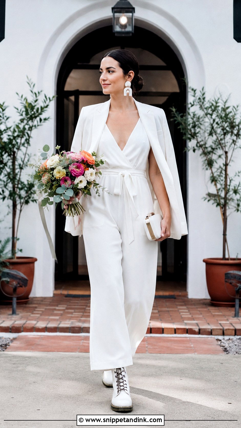 Bridal Jumpsuit With White Doc Martens - Snippet and Ink - 20 Doc Martens Wedding Ideas