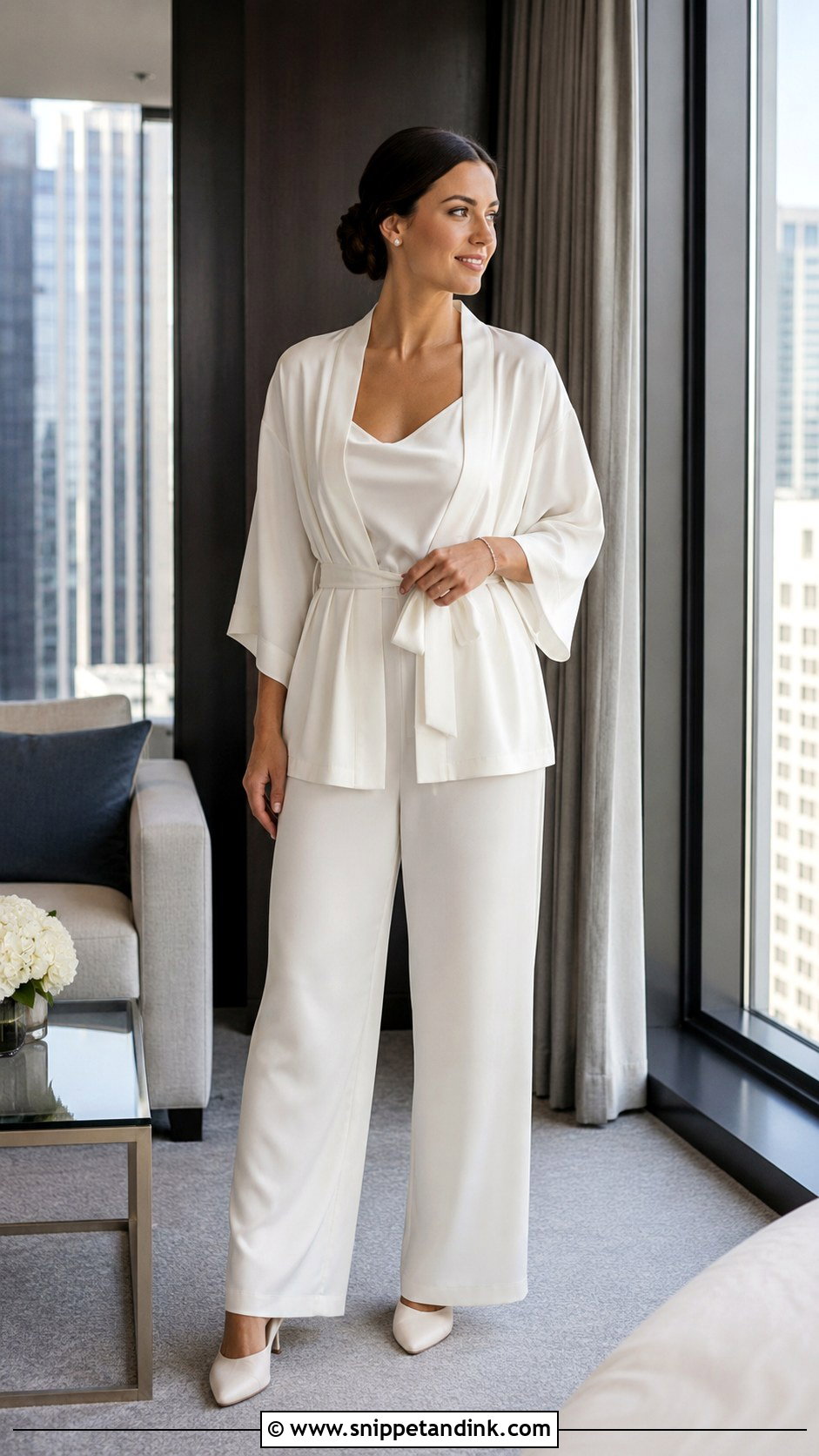 Bridal Kimono Top And Wide Leg Pants - Snippet and Ink - 20 Bride Get Ready Outfit Ideas