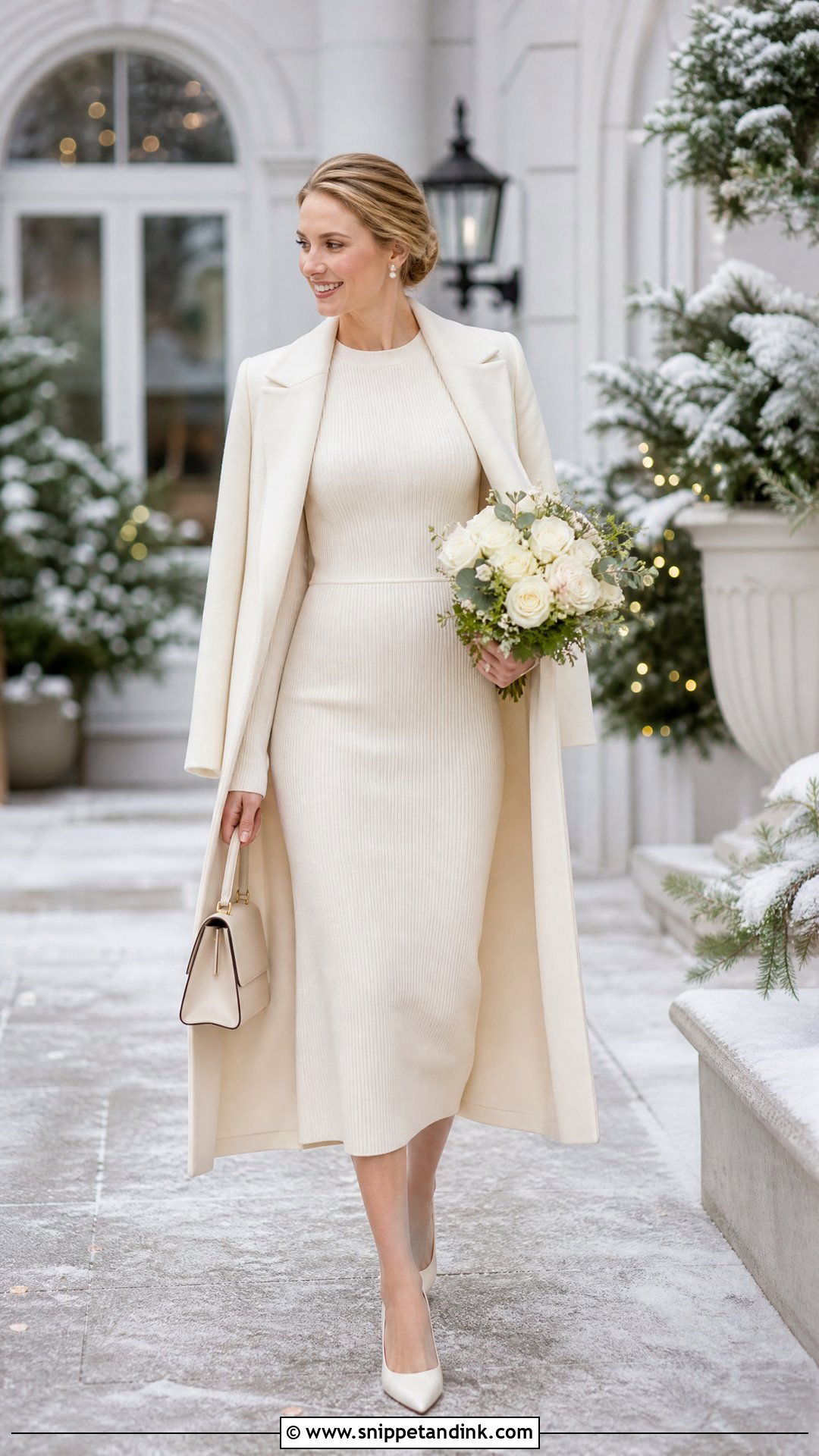Bridal Knit Dress With Closed Toe Heels - Snippet and Ink - 20 Simple Bridal Outfit Ideas