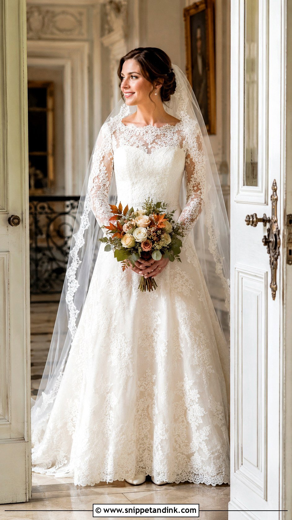 Bridal Lace Gown With Long Sleeves - Snippet and Ink - 20 Bridal Attire Ideas