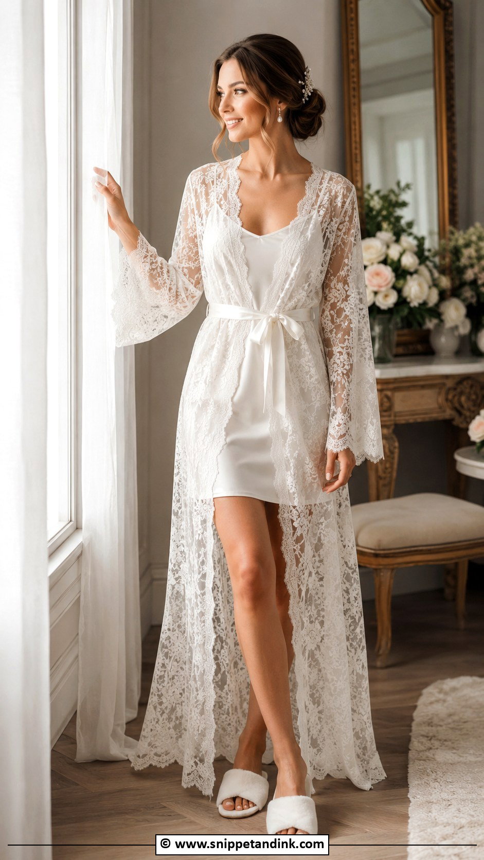 Bridal Lace Robe Outfit - Snippet and Ink - 30 Bridal Getting Ready Outfit Ideas